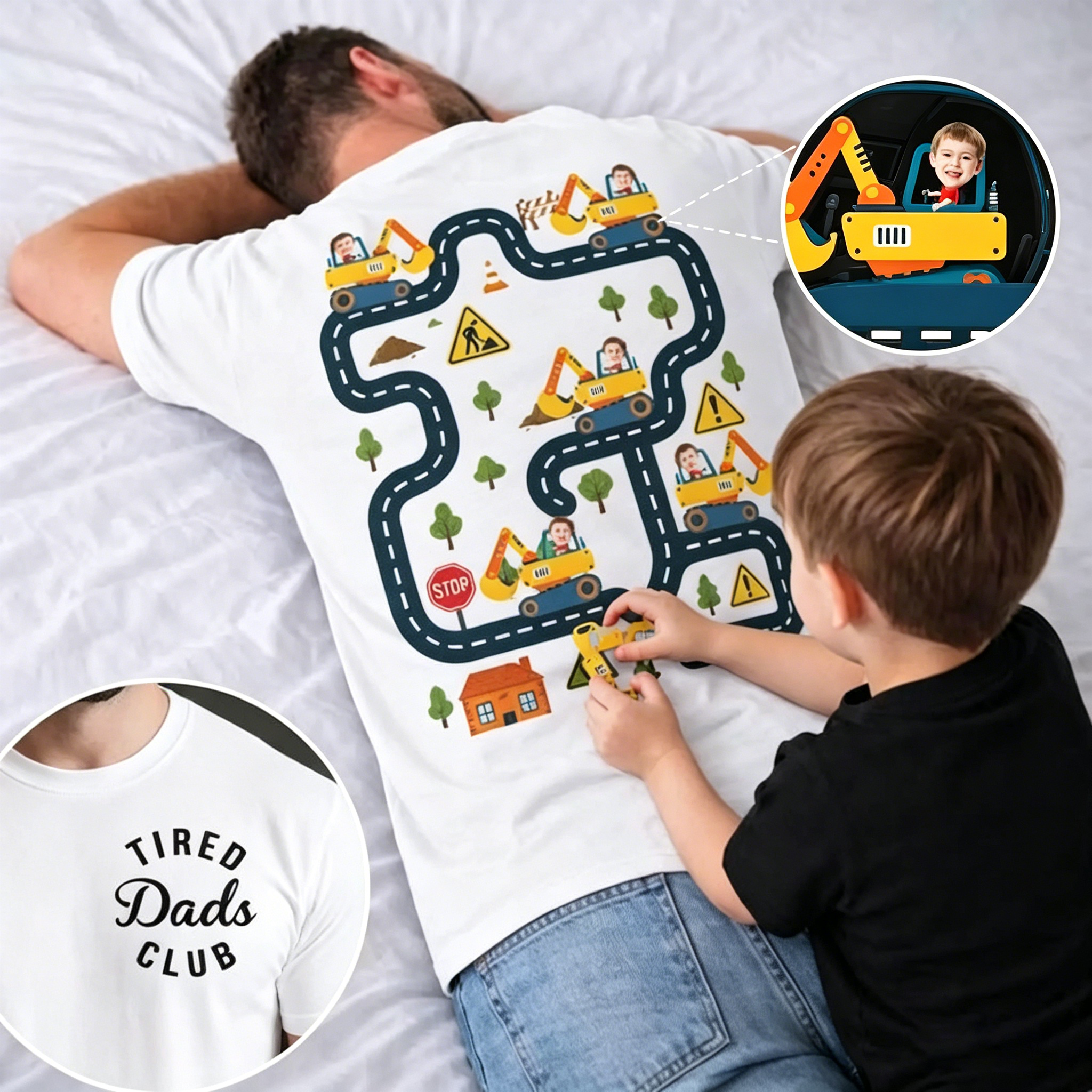 Custom Face Tired Dads Club Back Massage Car Track Shirt Father's Day Gift