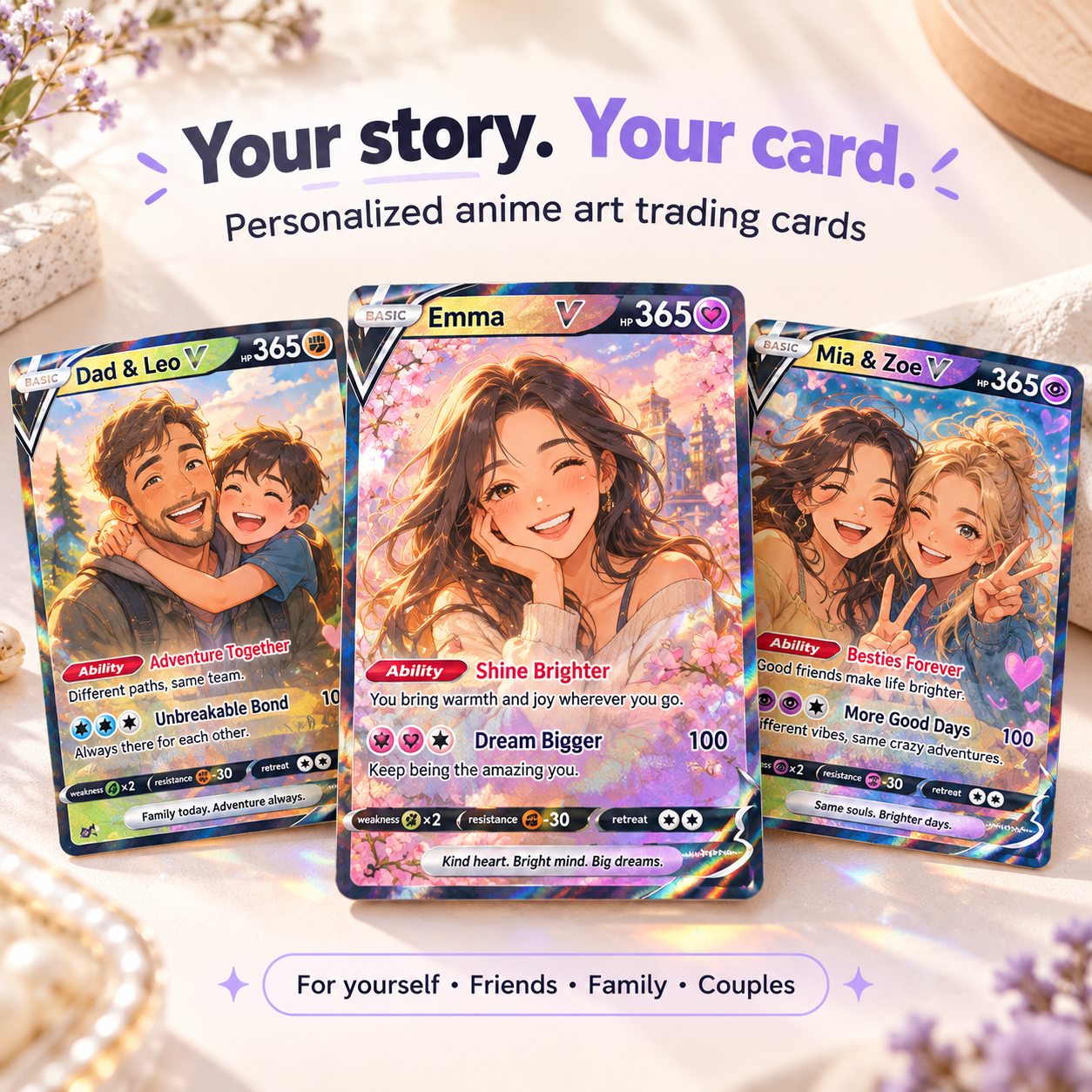 Personalized Anime Art Trading Card | Optional Acrylic Pendant