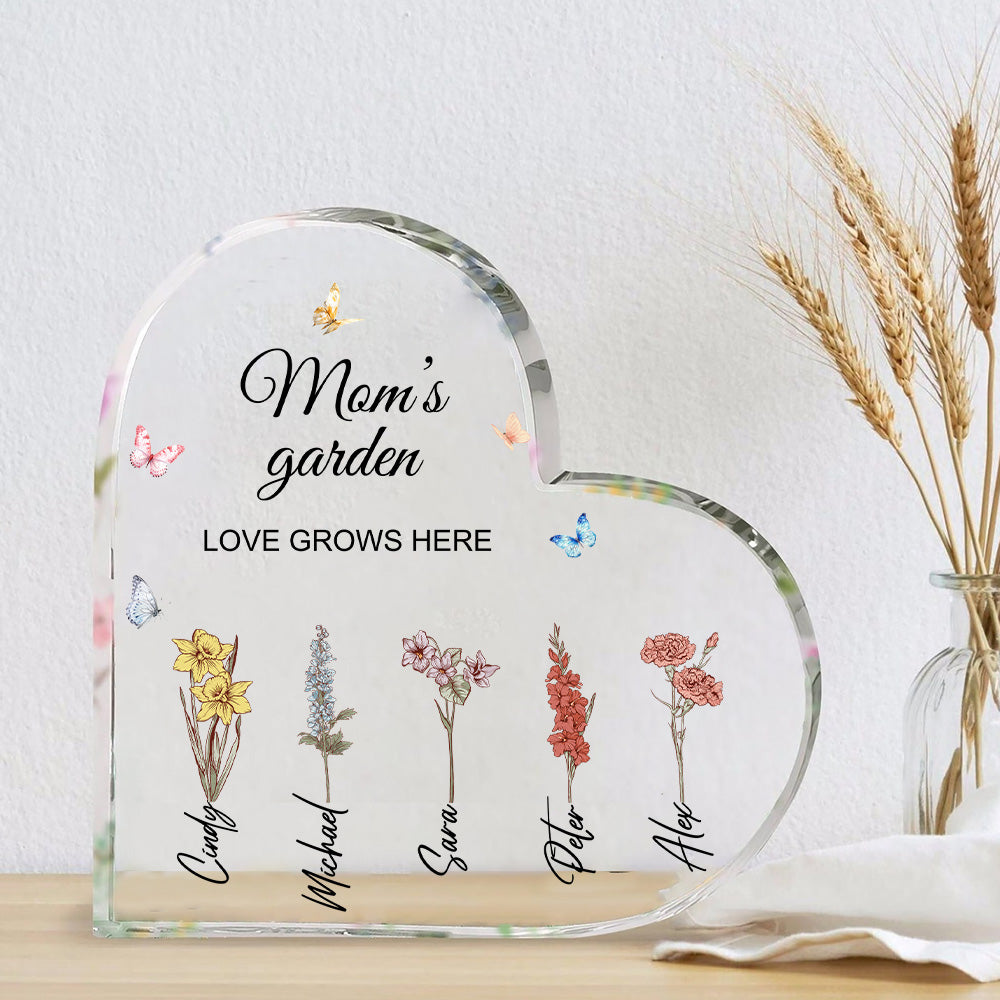 50%OFF⭐️Personalized Mom's Garden Birth Month Flower Heart Acrylic Plaque