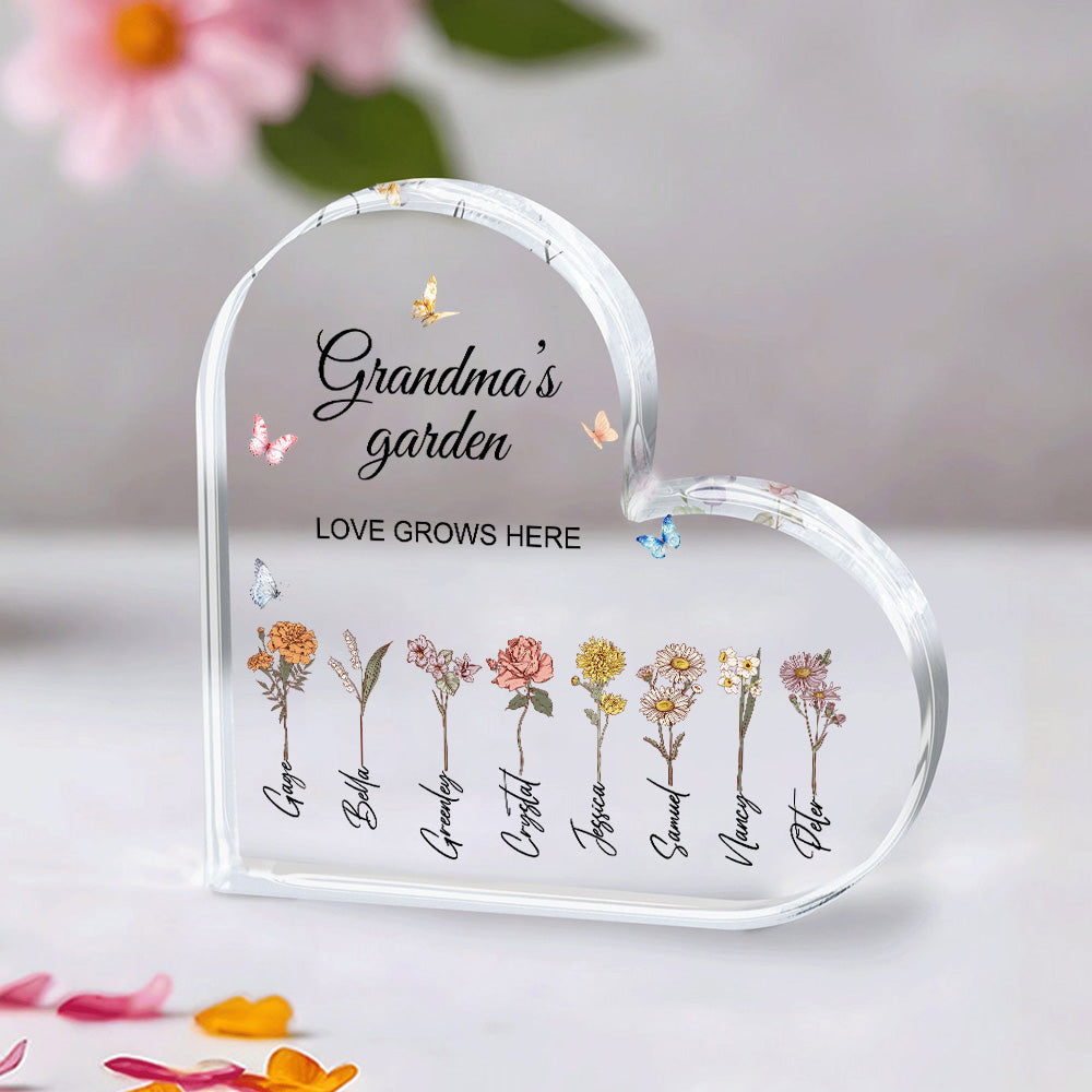 50%OFF⭐️Personalized Mom's Garden Birth Month Flower Heart Acrylic Plaque