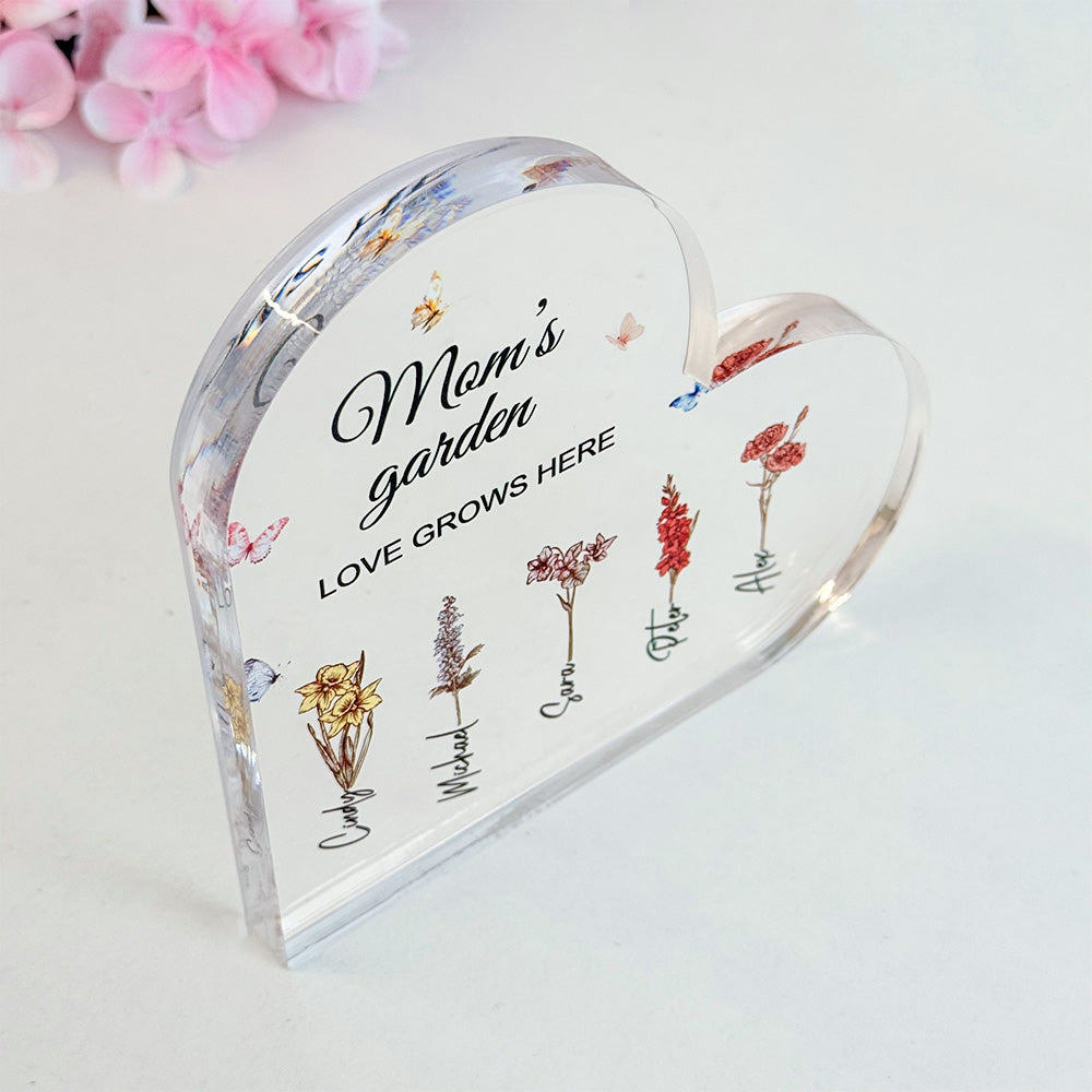 50%OFF⭐️Personalized Mom's Garden Birth Month Flower Heart Acrylic Plaque