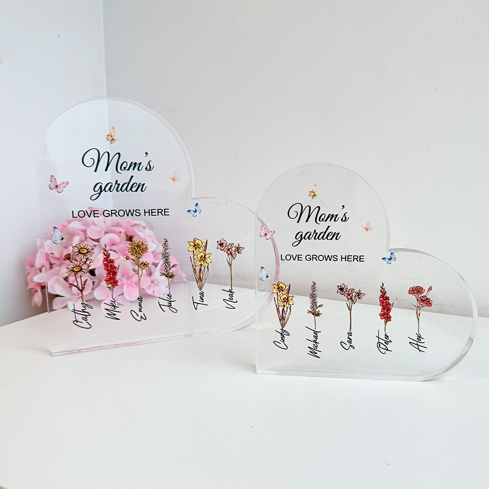 50%OFF⭐️Personalized Mom's Garden Birth Month Flower Heart Acrylic Plaque