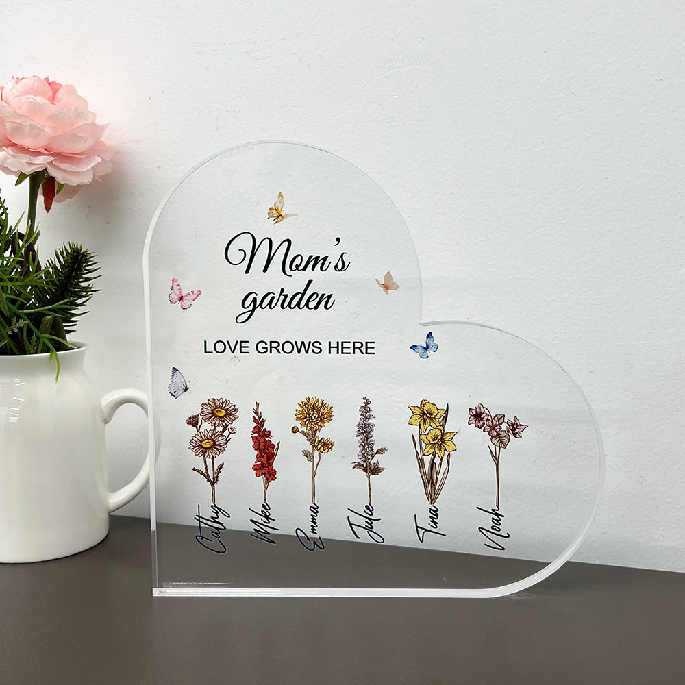 50%OFF⭐️Personalized Mom's Garden Birth Month Flower Heart Acrylic Plaque