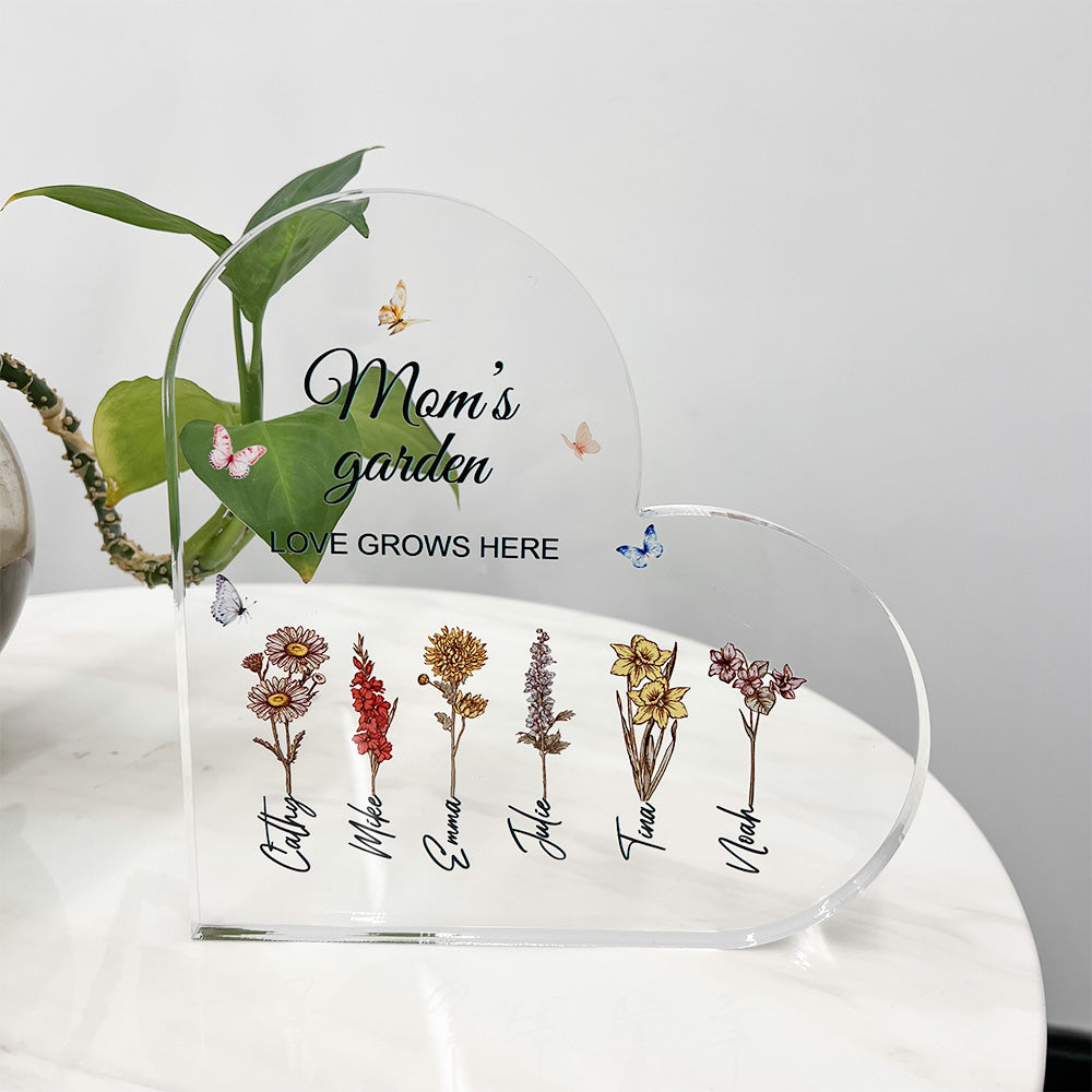 50%OFF⭐️Personalized Mom's Garden Birth Month Flower Heart Acrylic Plaque