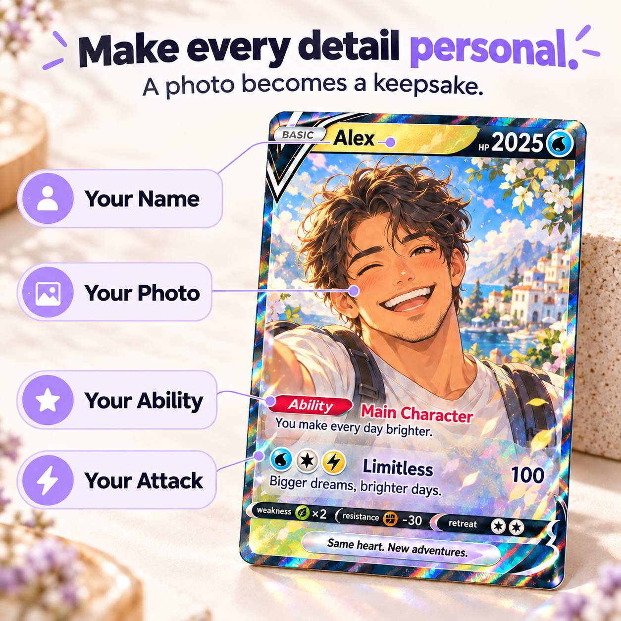 Personalized Anime Art Trading Card | Optional Acrylic Pendant