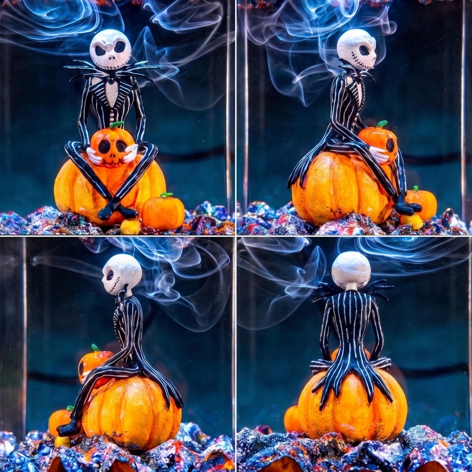 Halloween Resin Epoxy Night Lamp – Spooky Hand, Bats & Pumpkin Gothic Home Decor Light