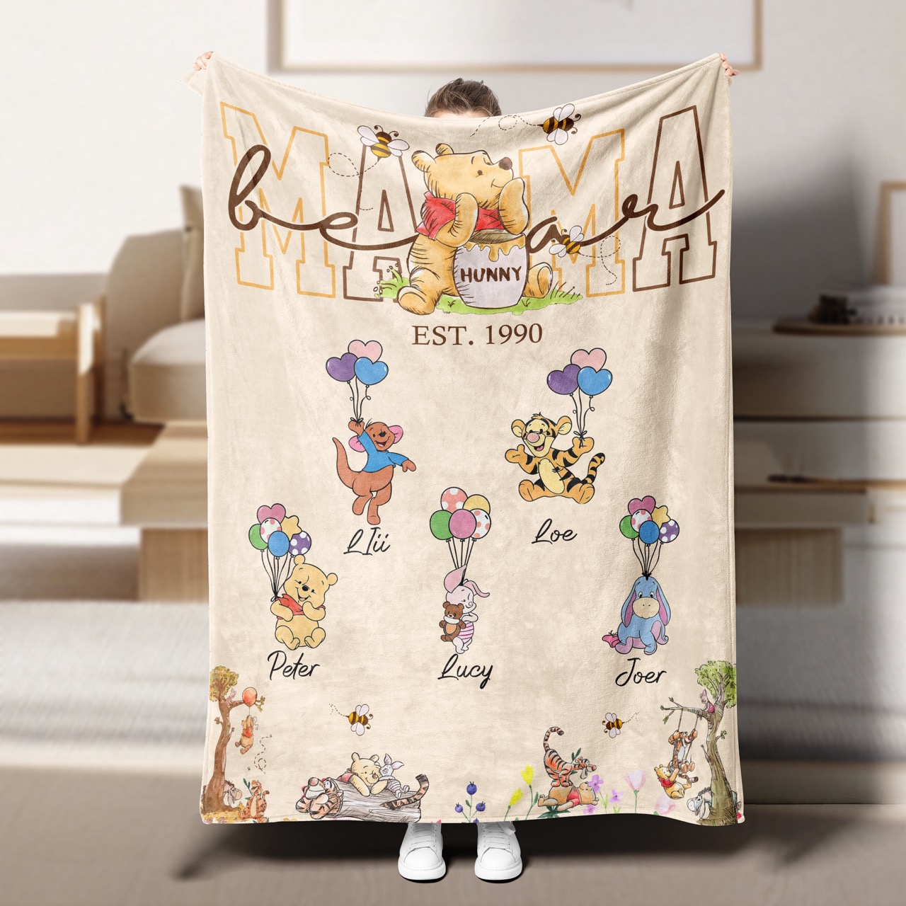 Custom MAMA Bear Blanket With Kids Names