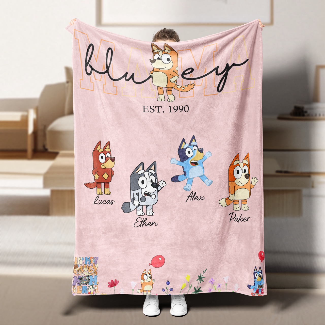 Custom MAMA Bluey Blanket With Kids Names