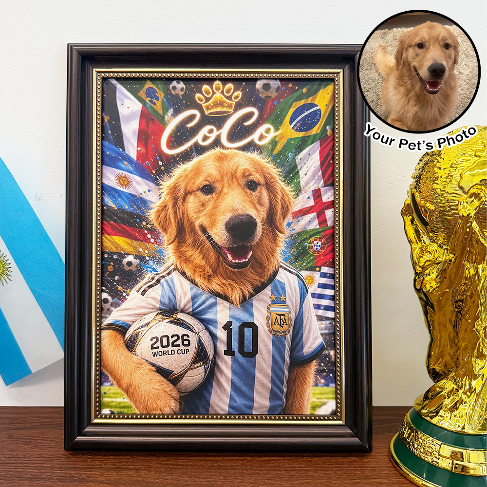 Custom Pet Portrait 2026 World Cup Frame With Pet Name