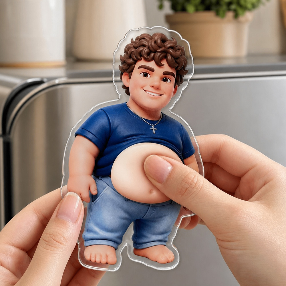 Custom Photo Cartoon Funny Belly Character Couple Family Members -Custom Squishy Acrylic Fridge Magnet