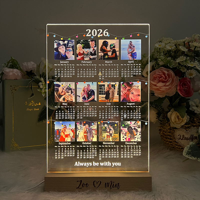 Custom 2026 Calendar LED Light Box with Photo for Couples