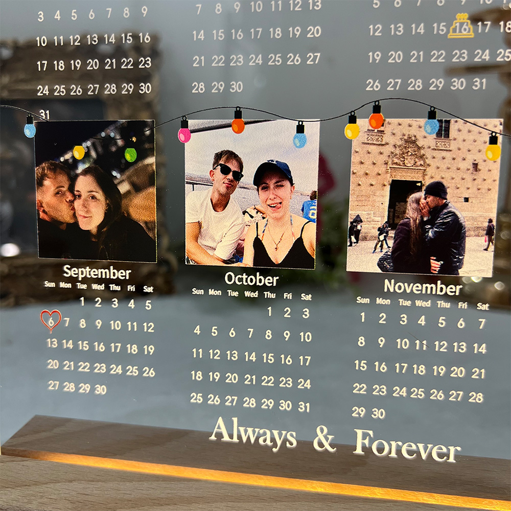 Custom 2026 Calendar LED Light Box with Photo for Couples, Our Days To Remember 2026
