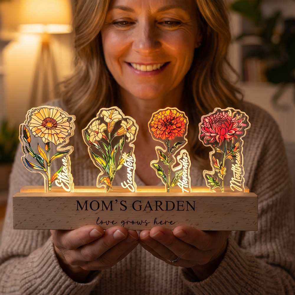 Custom Mom's Garden Birth Flower&Name 3D 15mm Thick Crystal Acrylic Light