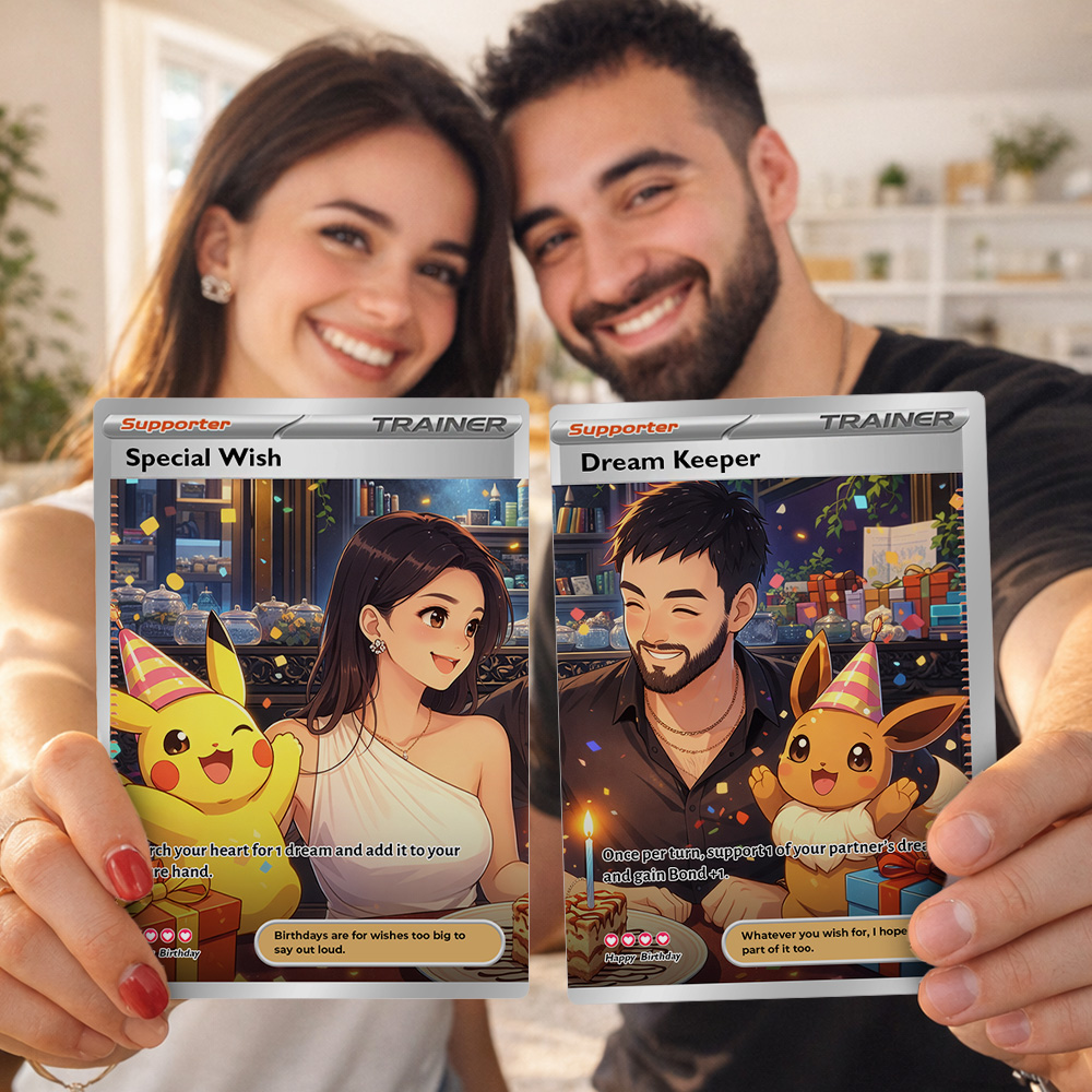 2-Card Set💕Personalized Couple Anime Supporter Trainer Connecting Art Card