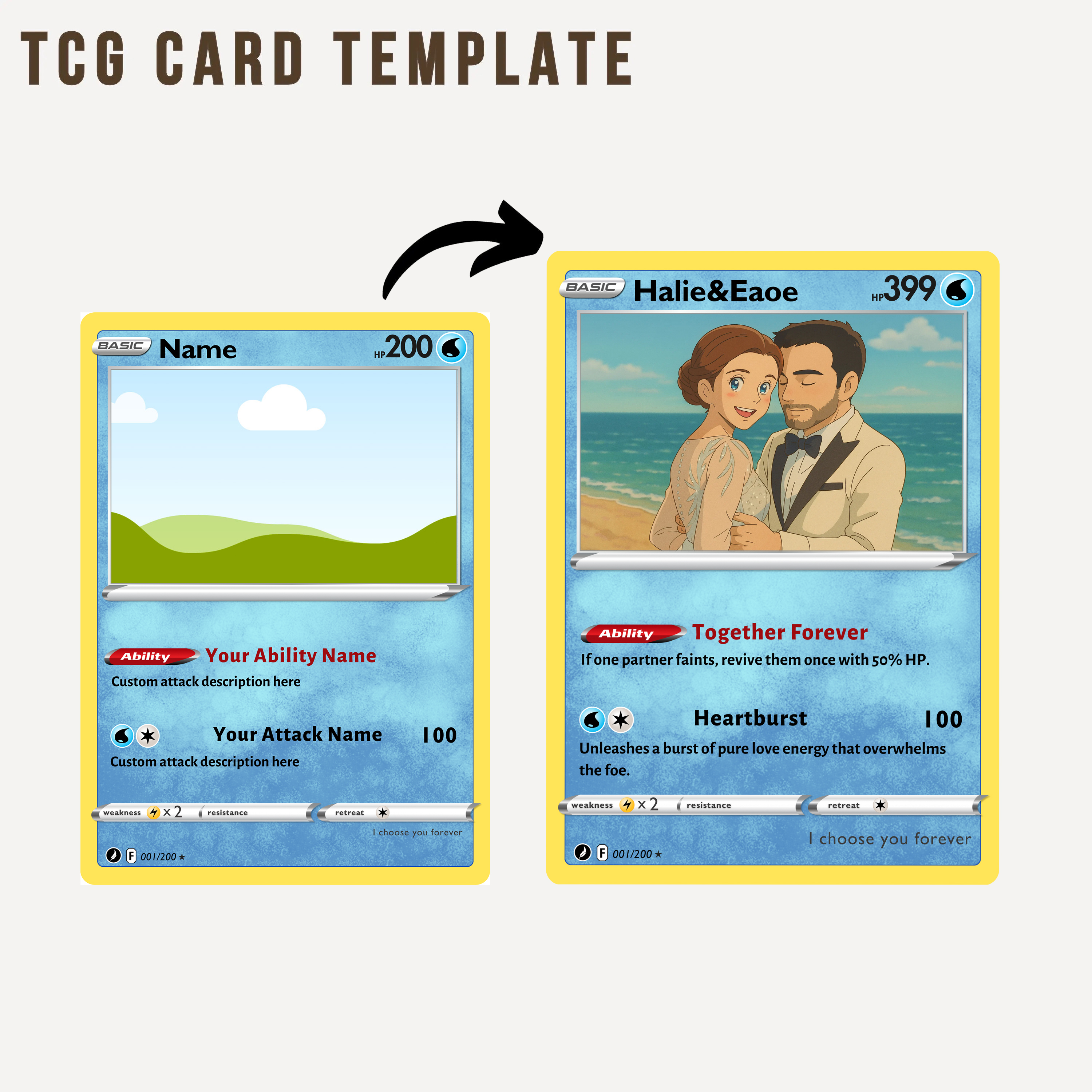 Custom Anime Pokecard Basic Card For Couples 