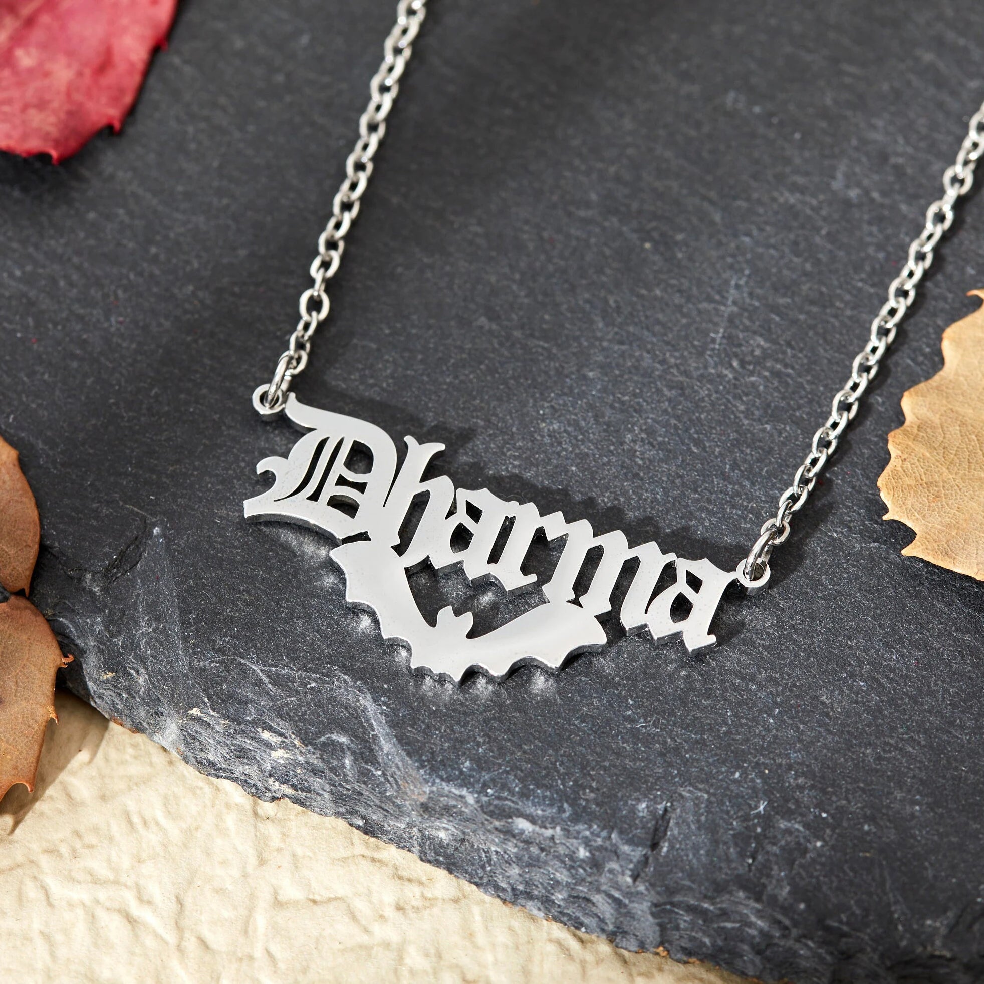 Personalized Bat Name Necklace Gothic Style
