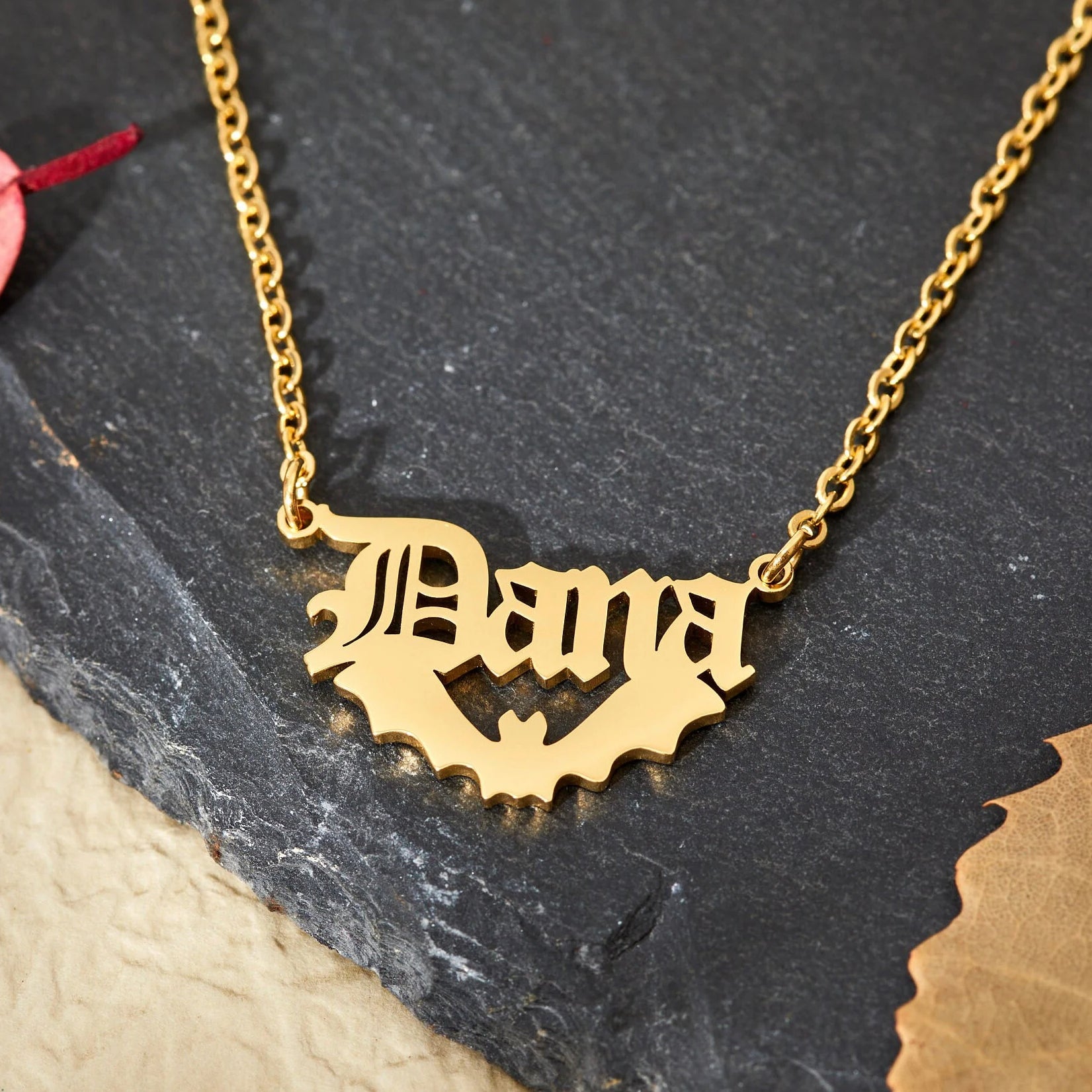 Personalized Bat Name Necklace Gothic Style