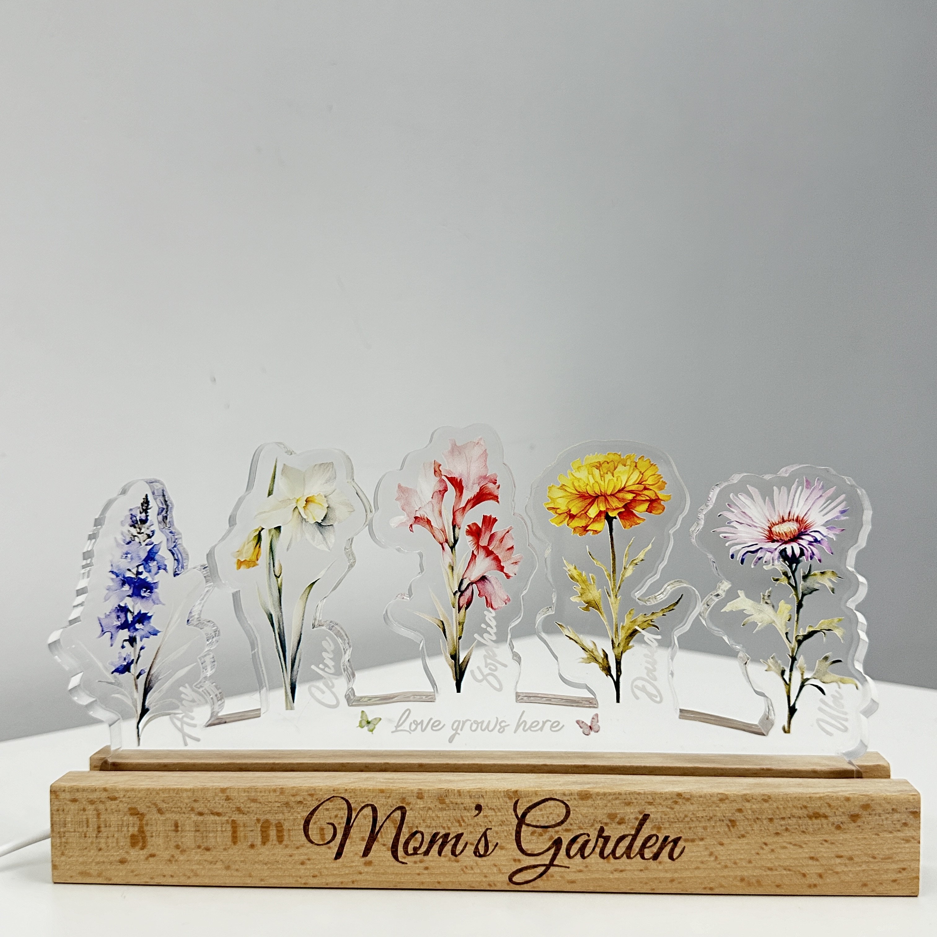 50%OFF❤️Personalized Arch Mom's Garden Birth Flowers 3D 15mm Thick Acrylic Crystal Light