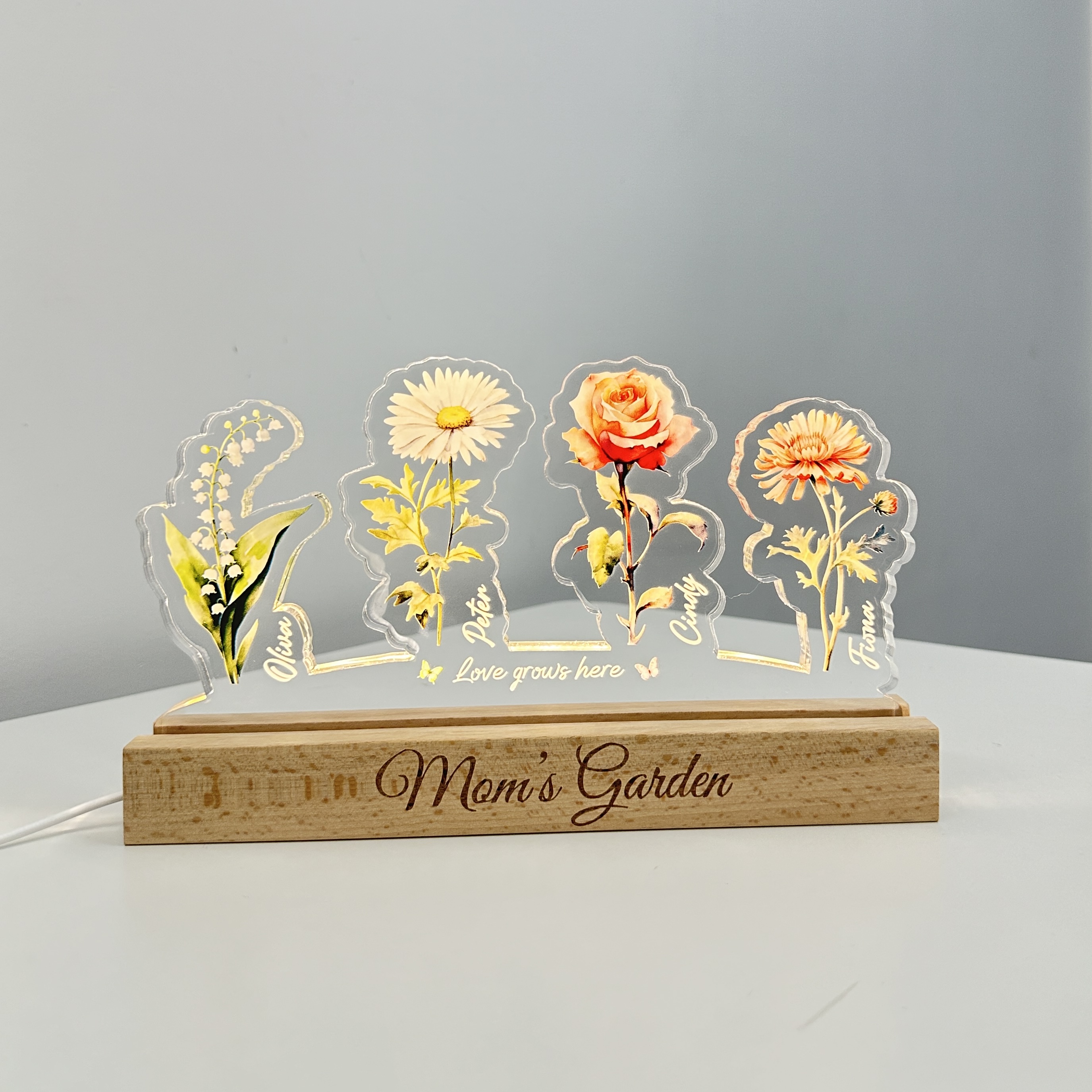50%OFF❤️Personalized Arch Mom's Garden Birth Flowers 3D 15mm Thick Acrylic Crystal Light