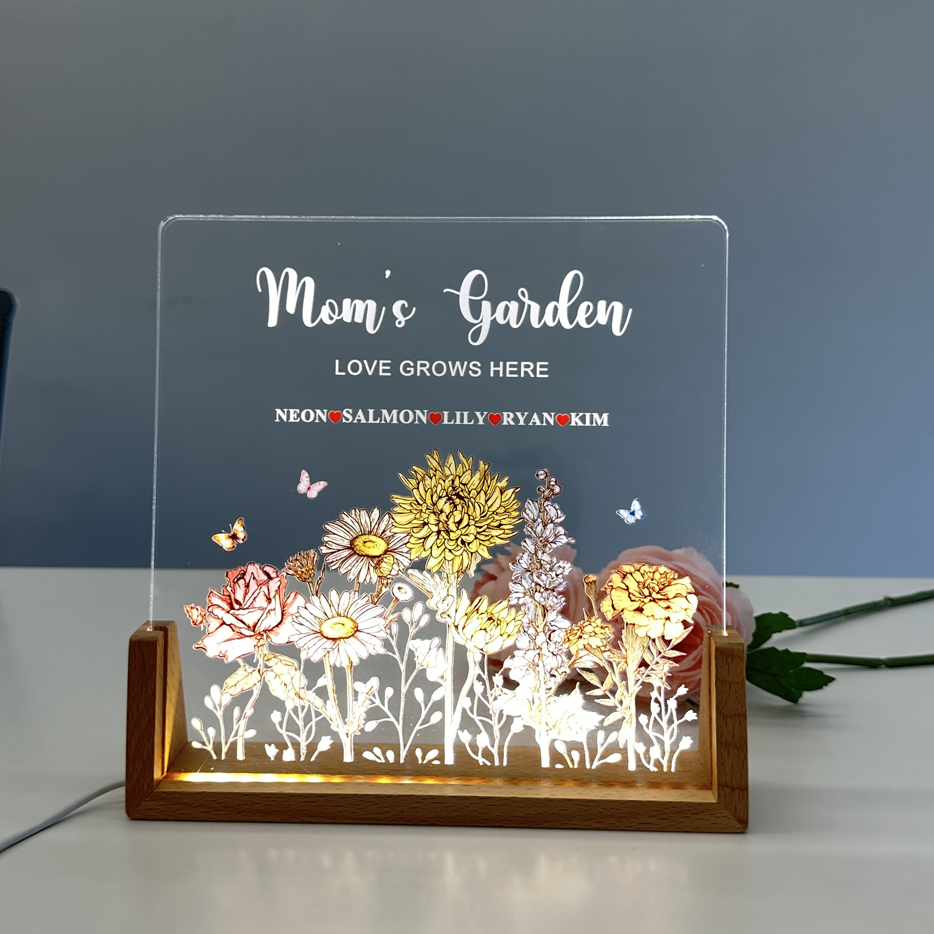 50%OFF❤️Customized Mom's Garden Birth Month Flower Cluster Square LED Light 