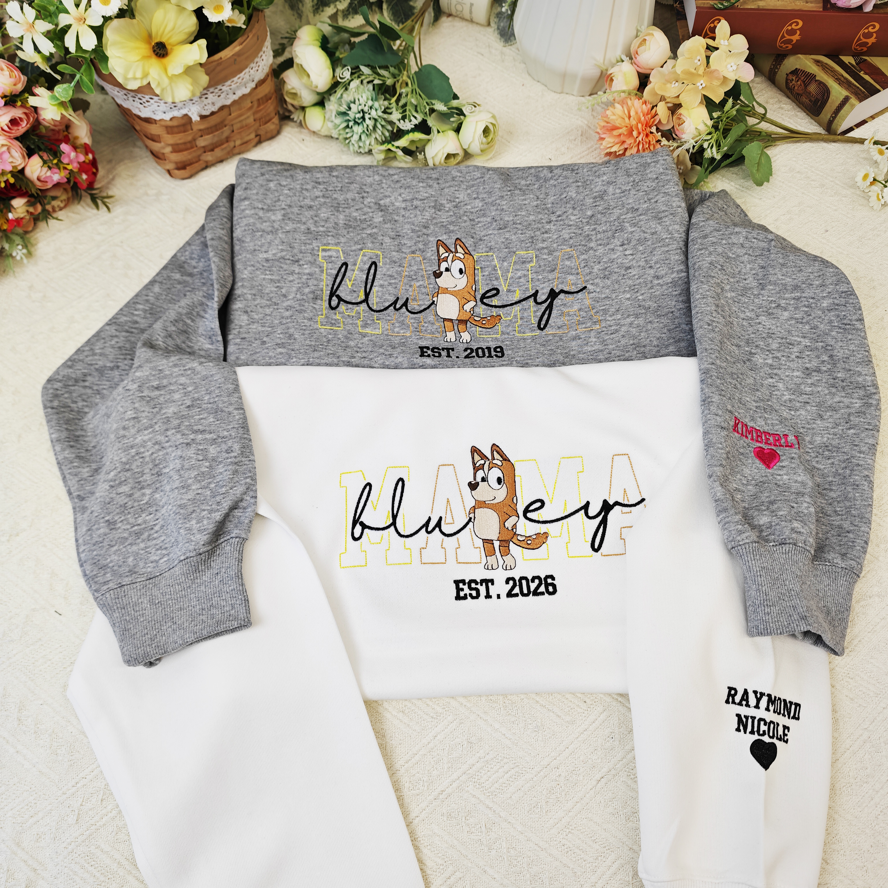 Custom Embroidered Mama Sweatshirt – Personalized Name & Year Crewneck Gift for Moms