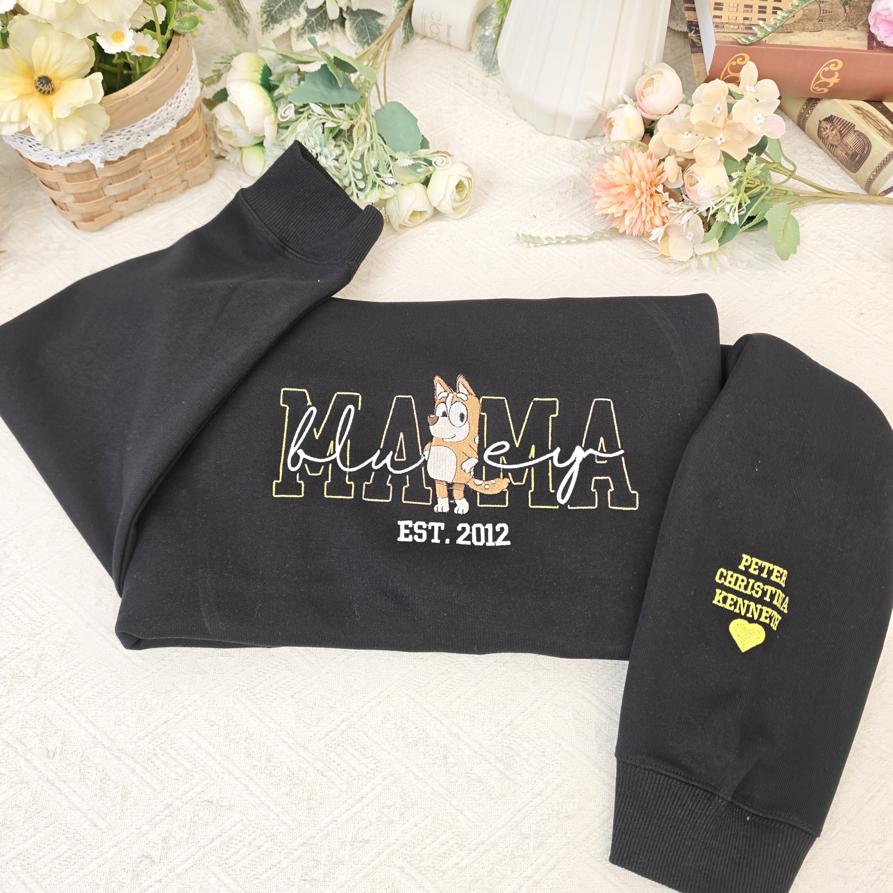 Custom Embroidered Mama Sweatshirt – Personalized Name & Year Crewneck Gift for Moms