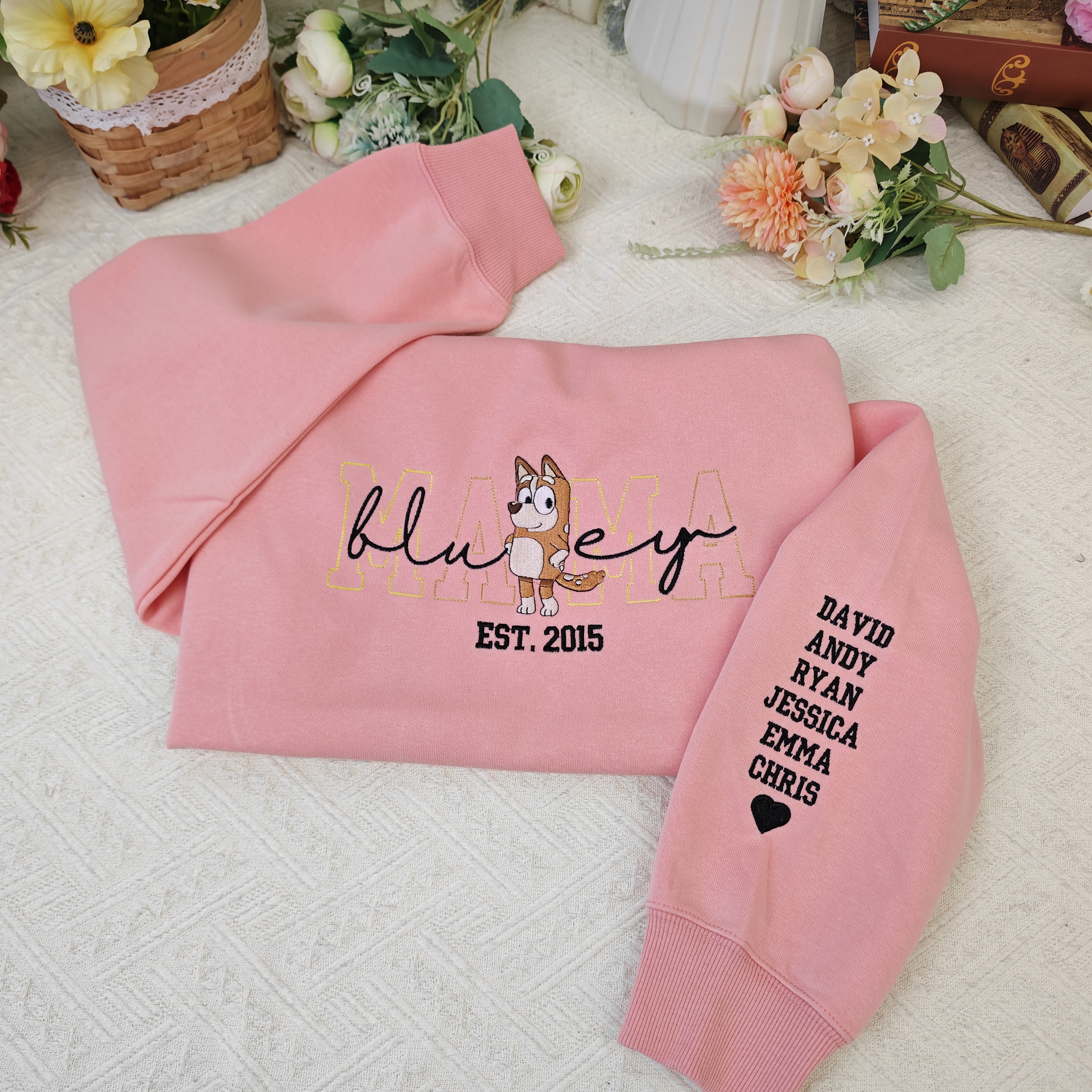 Custom Embroidered Mama Sweatshirt – Personalized Name & Year Crewneck Gift for Moms