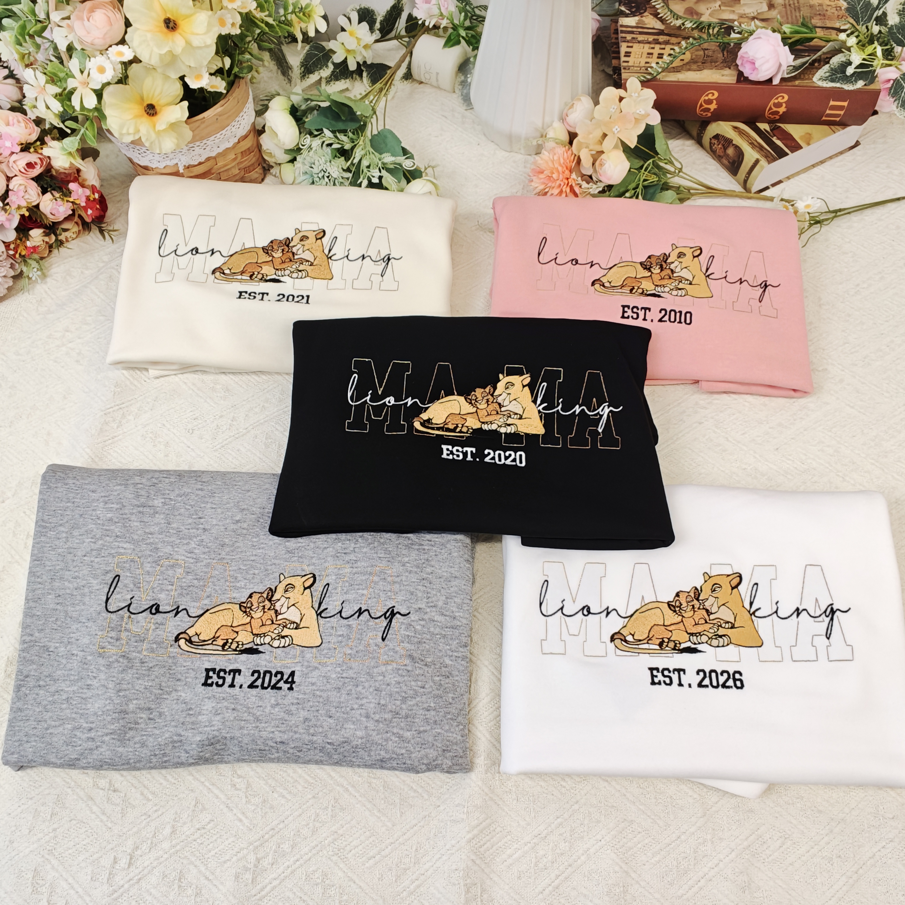 50% OFF 🦁 Custom Lion King Embroidered Mama Sweatshirt – Personalized Name & Year Crewneck Gift for Moms