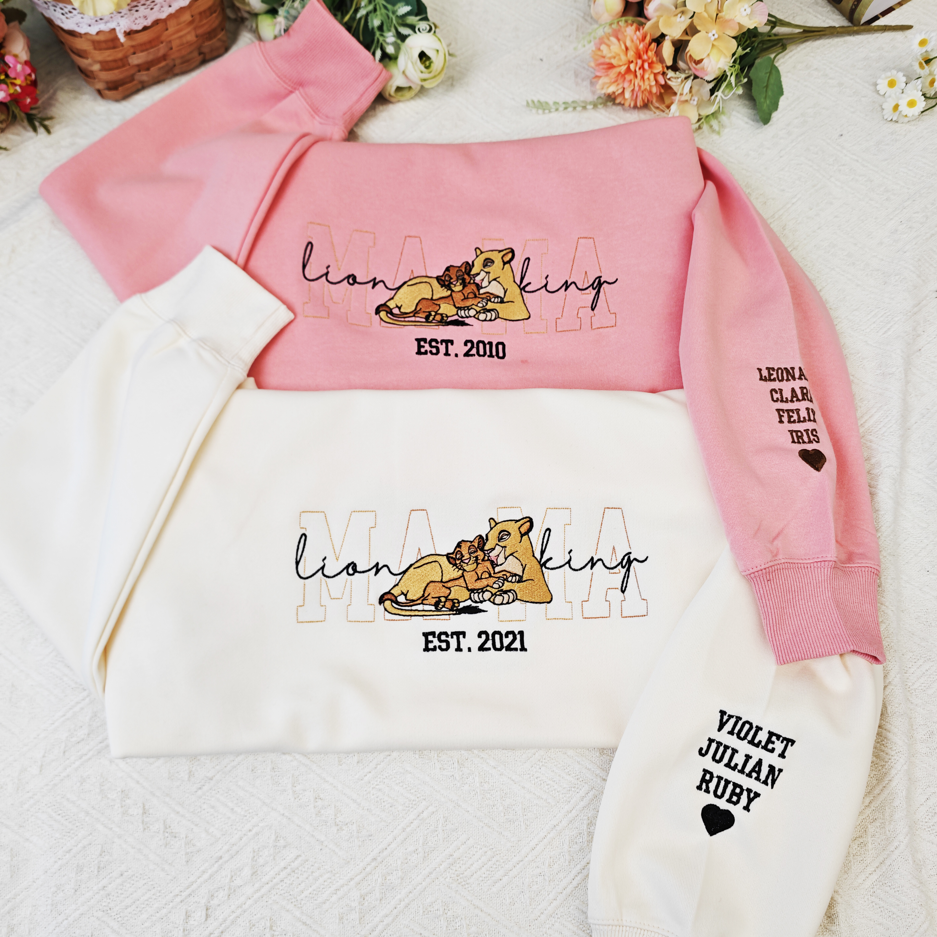 50% OFF 🦁 Custom Lion King Embroidered Mama Sweatshirt – Personalized Name & Year Crewneck Gift for Moms