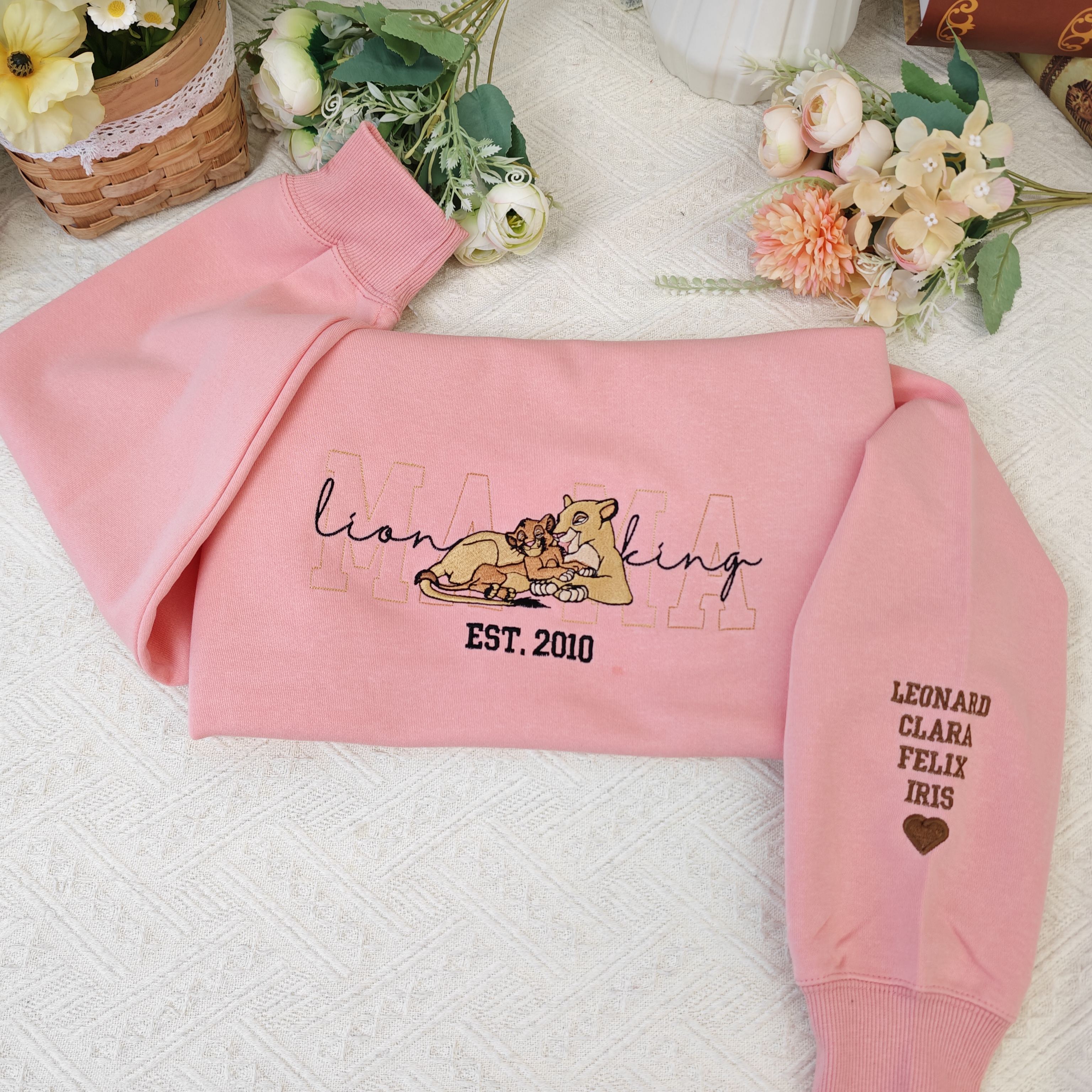 50% OFF 🦁 Custom Lion King Embroidered Mama Sweatshirt – Personalized Name & Year Crewneck Gift for Moms