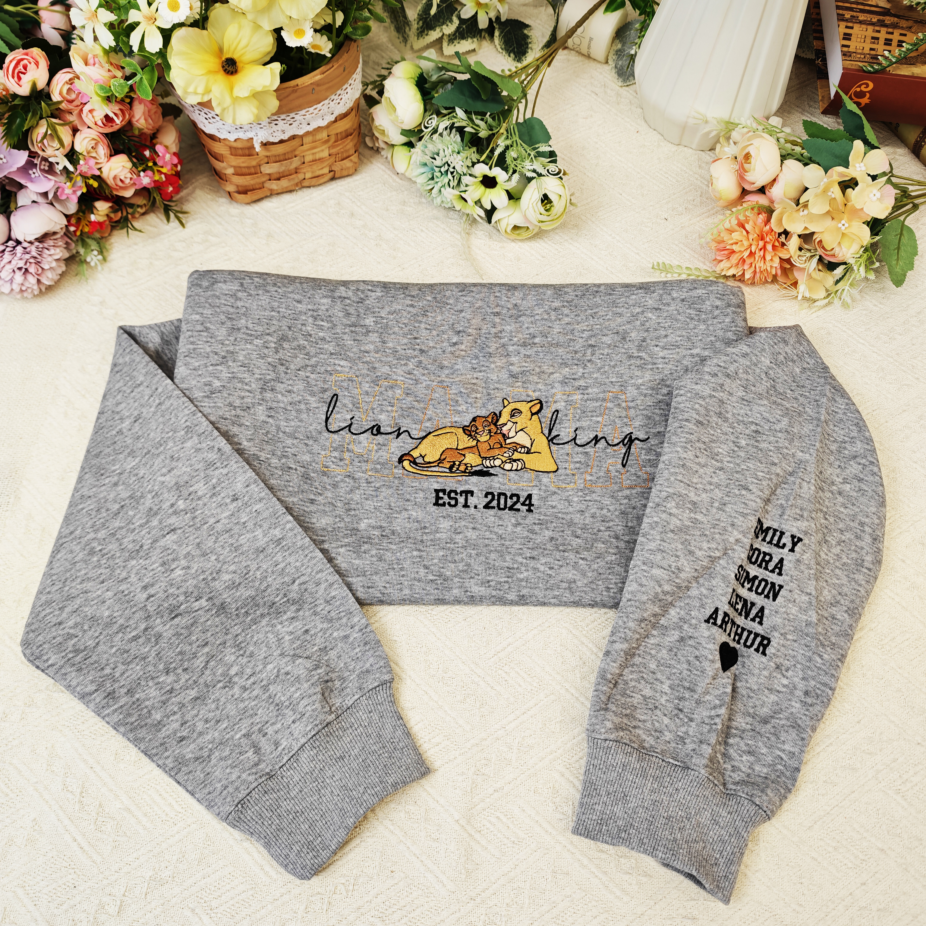 50% OFF 🦁 Custom Lion King Embroidered Mama Sweatshirt – Personalized Name & Year Crewneck Gift for Moms