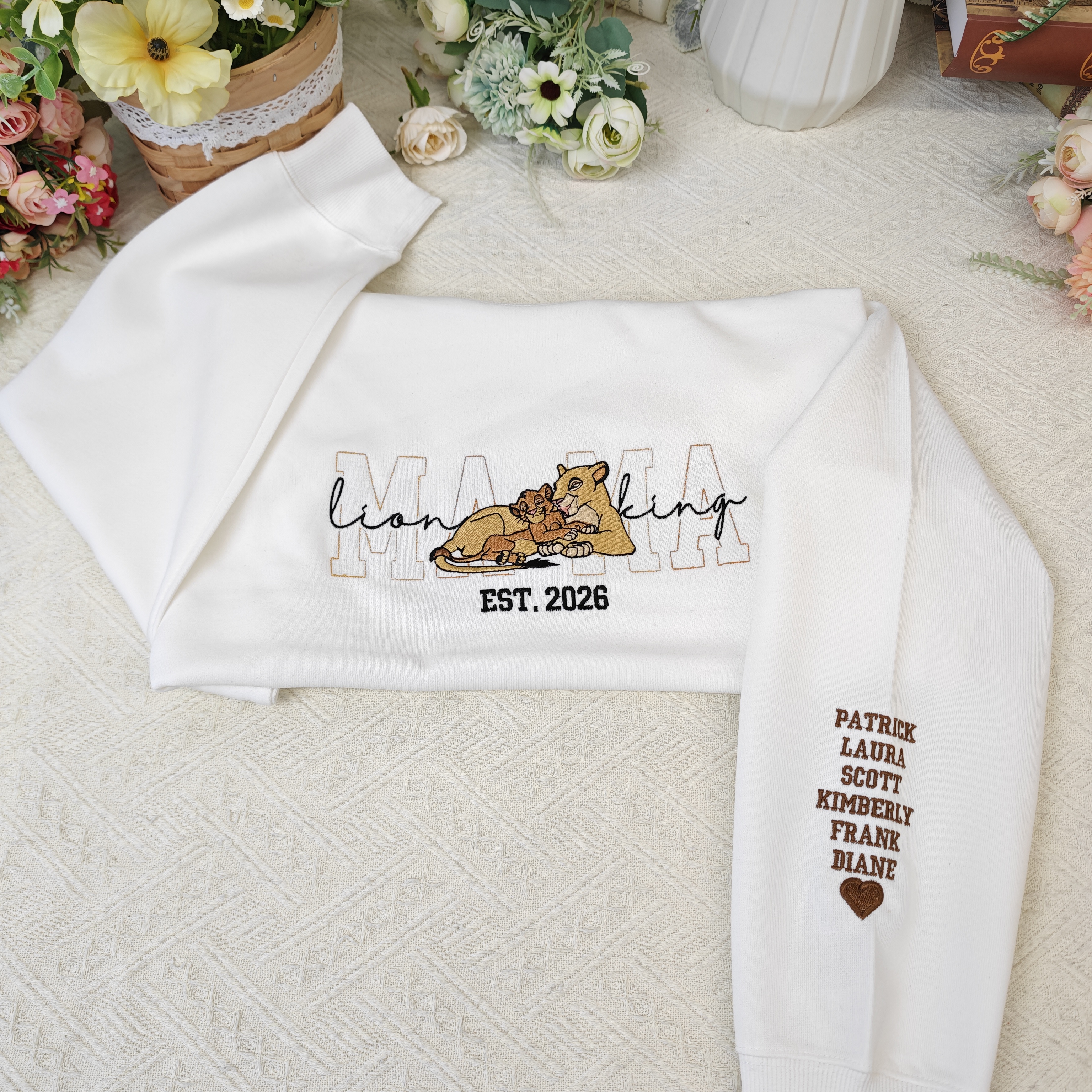 50% OFF 🦁 Custom Lion King Embroidered Mama Sweatshirt – Personalized Name & Year Crewneck Gift for Moms
