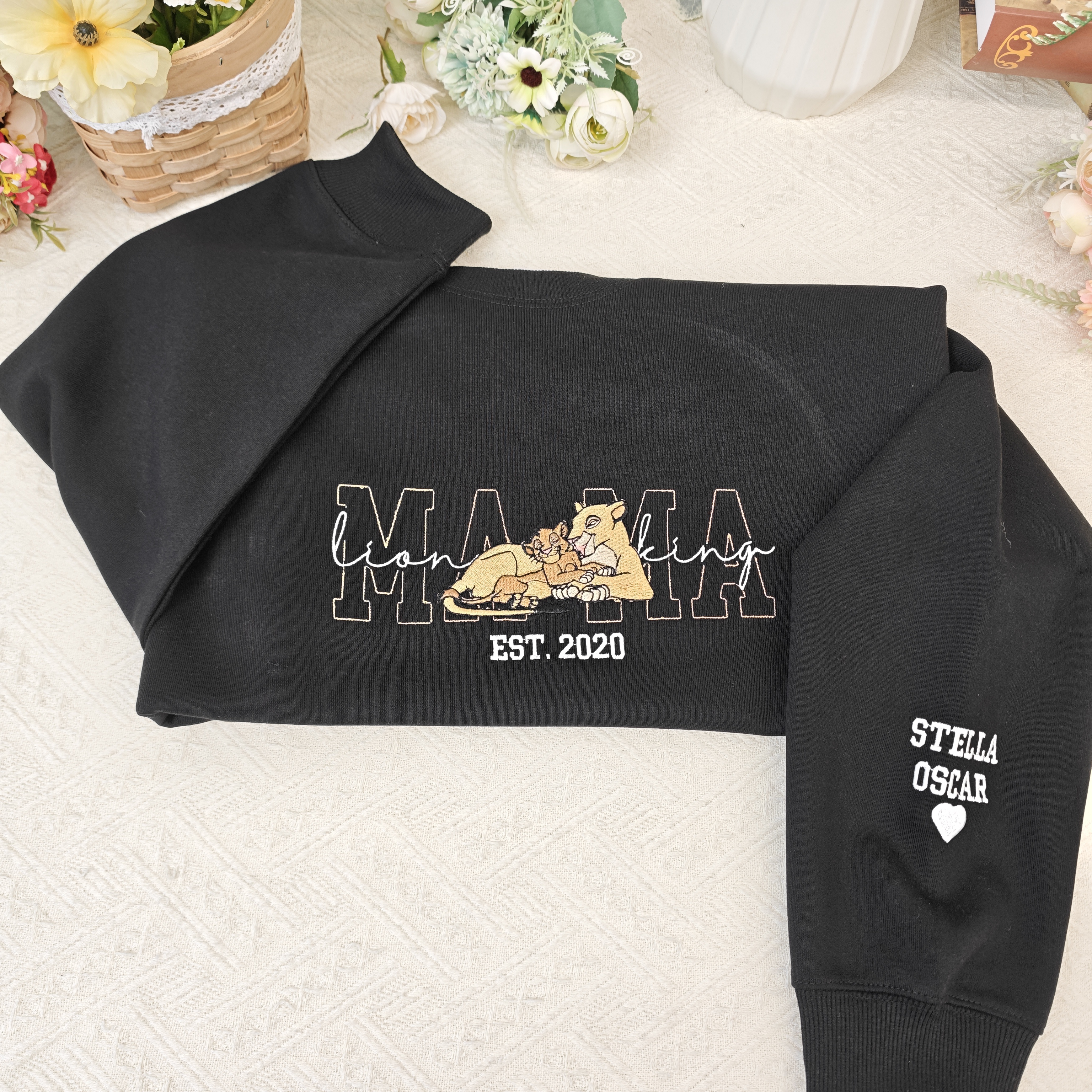50% OFF 🦁 Custom Lion King Embroidered Mama Sweatshirt – Personalized Name & Year Crewneck Gift for Moms