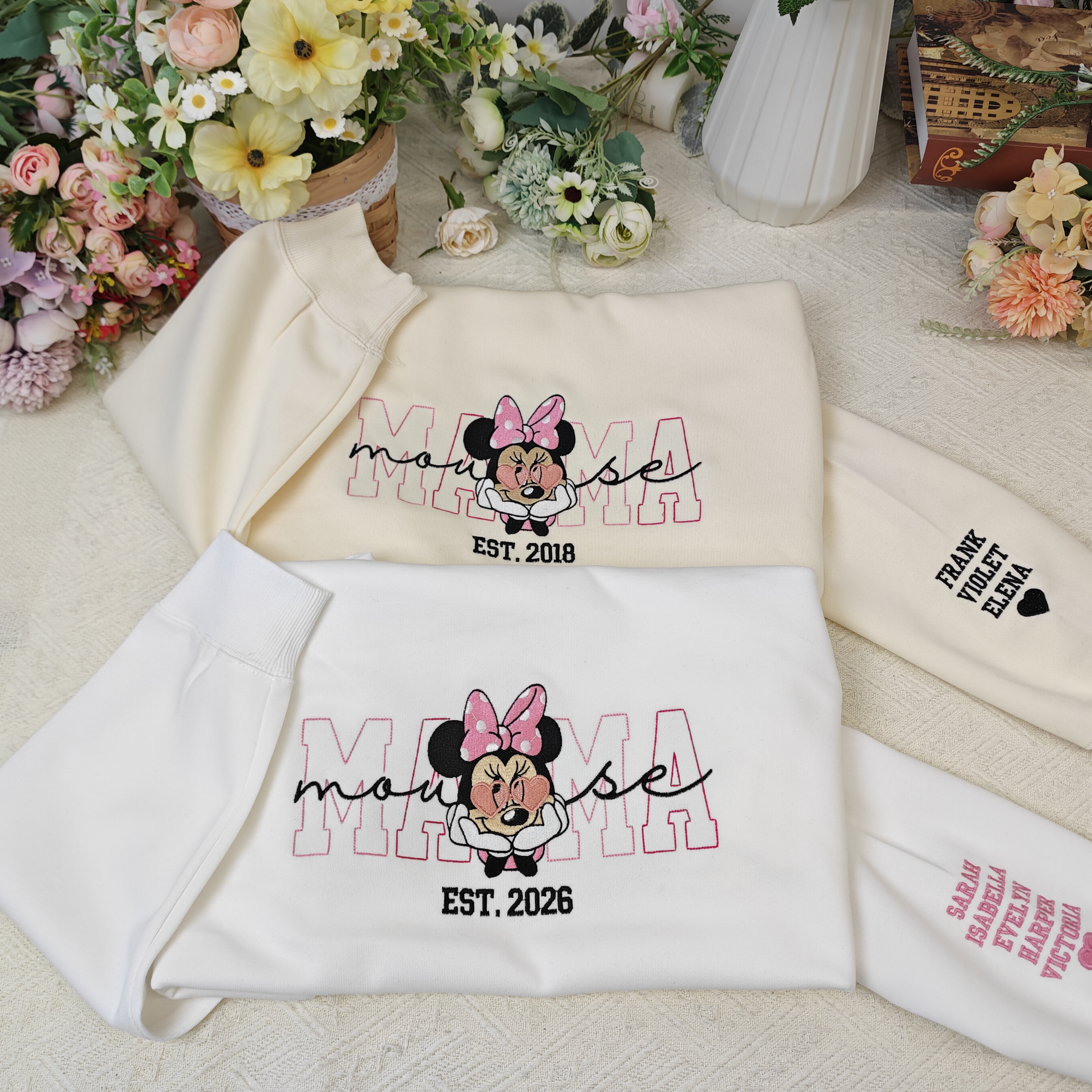 50% OFF 🐭Custom Embroidered “Mama” Sweatshirt – Personalized with Names & Year