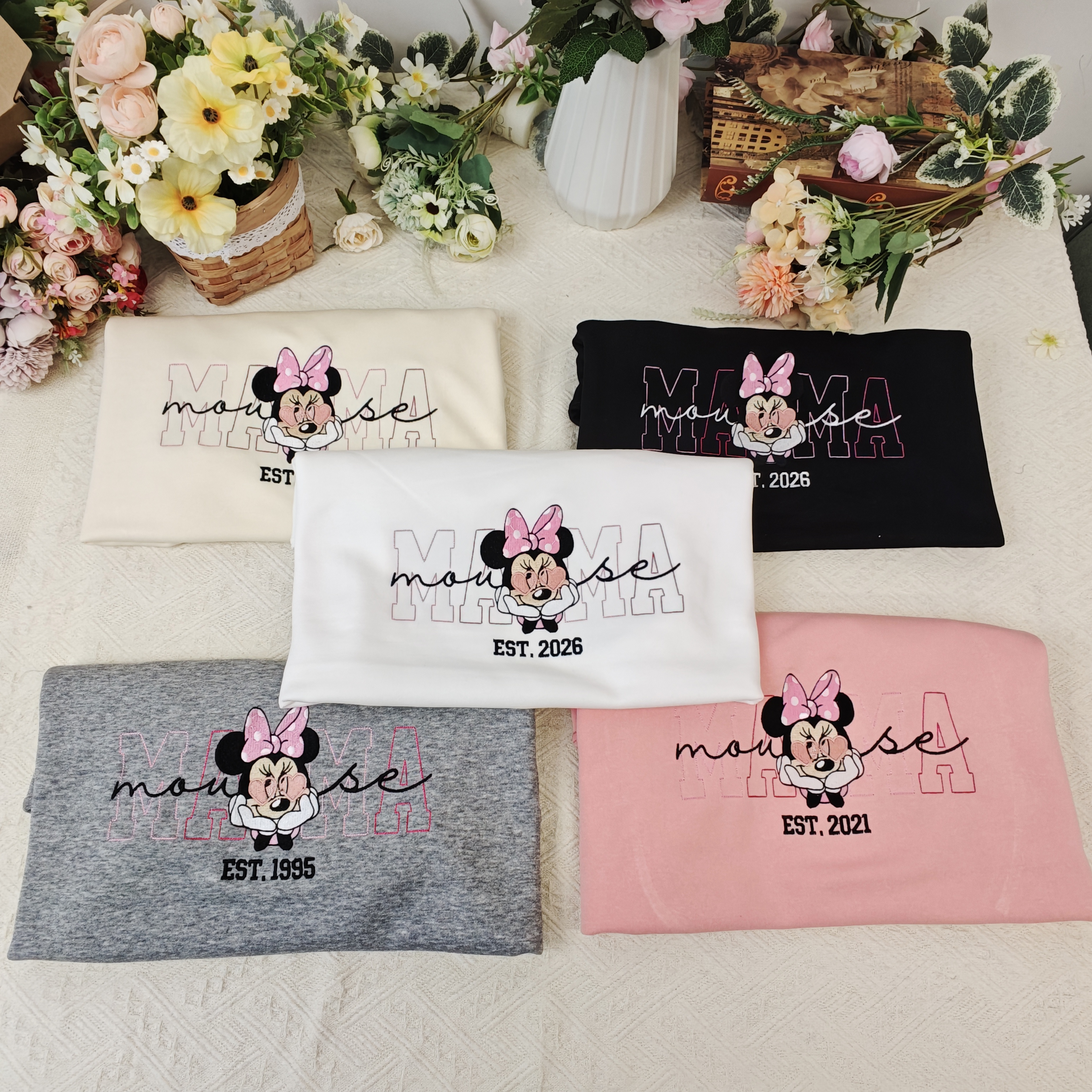 50% OFF 🐭Custom Embroidered “Mama” Sweatshirt – Personalized with Names & Year