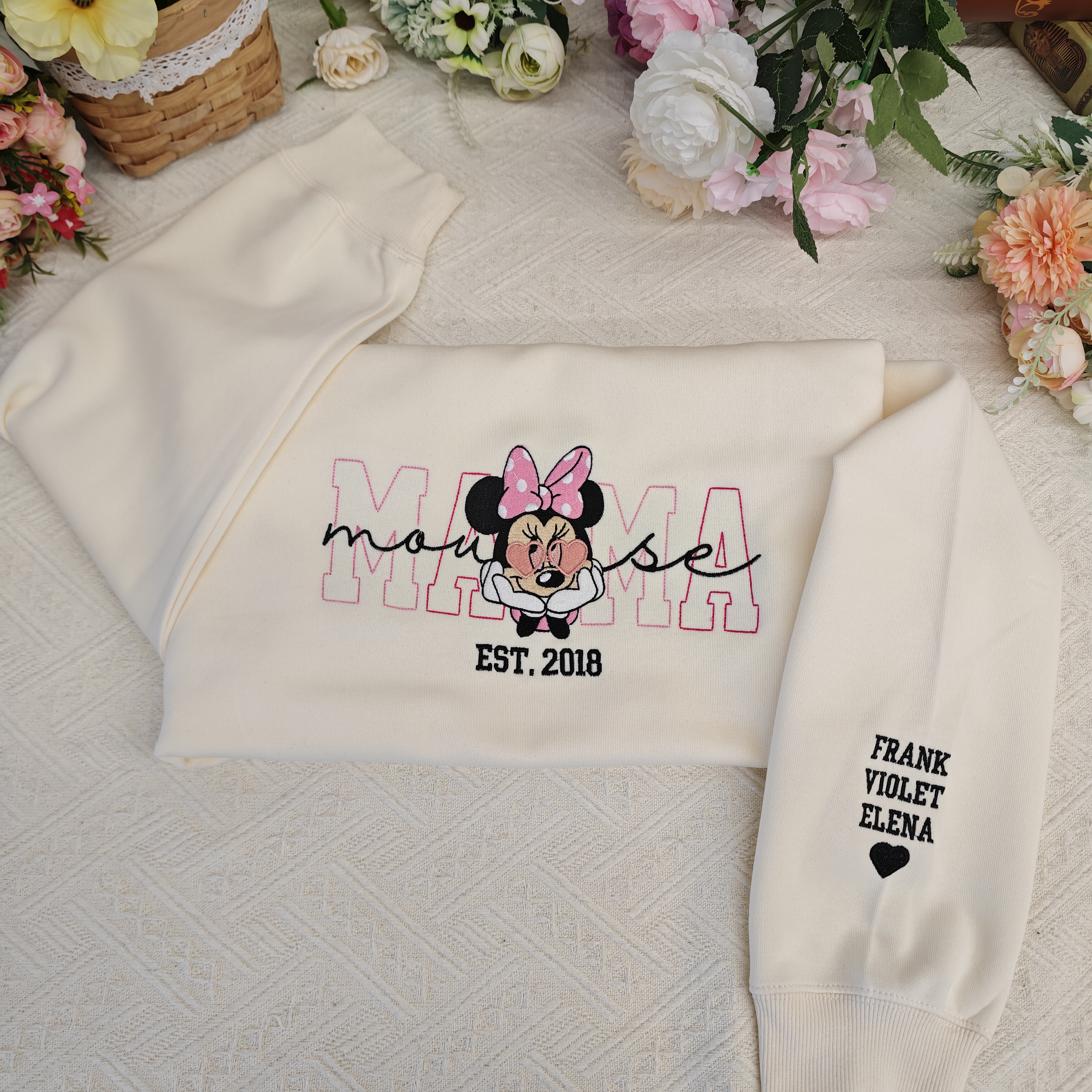 50% OFF 🐭Custom Embroidered “Mama” Sweatshirt – Personalized with Names & Year