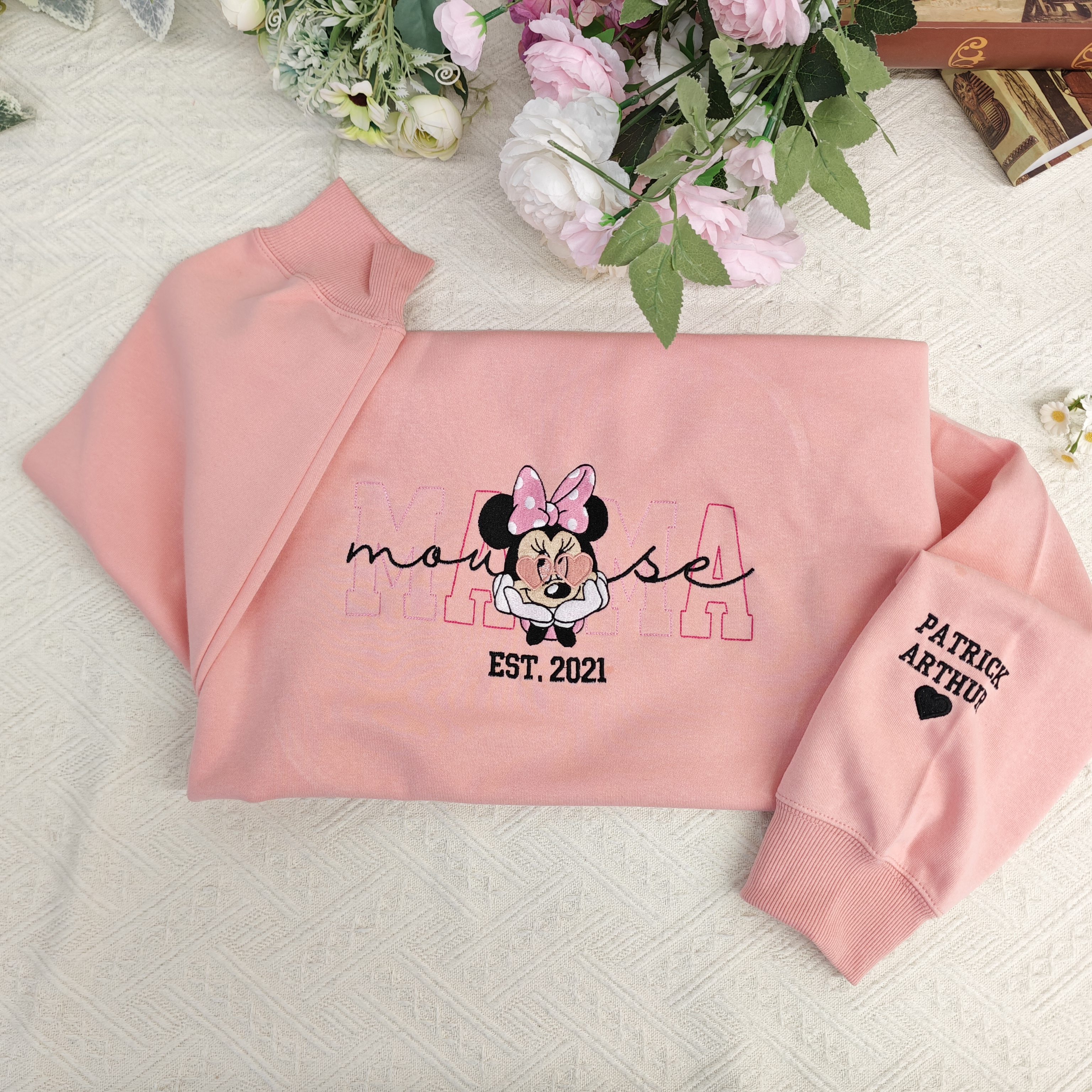 50% OFF 🐭Custom Embroidered “Mama” Sweatshirt – Personalized with Names & Year