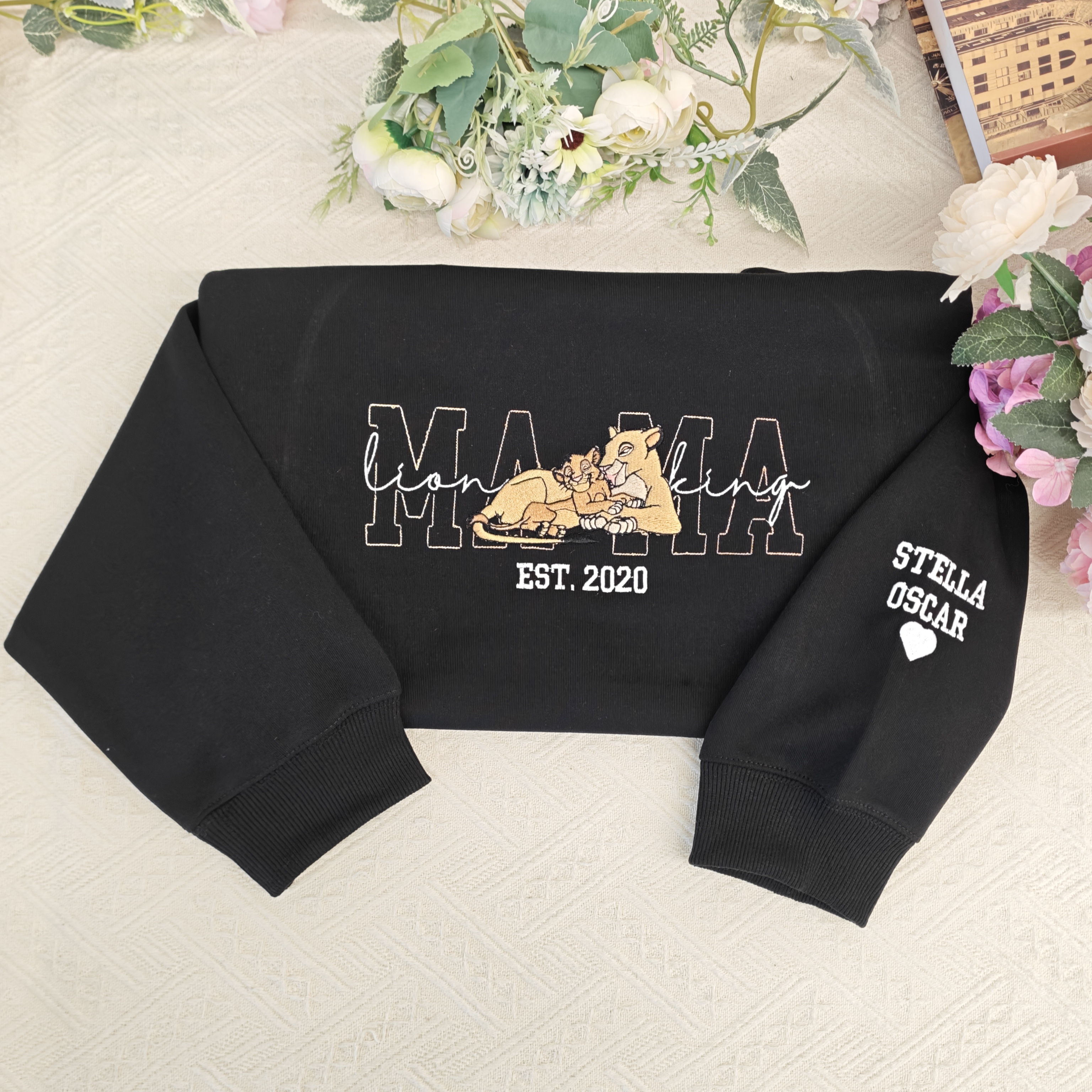 50% OFF 🦁 Custom Lion King Embroidered Mama Sweatshirt – Personalized Name & Year Crewneck Gift for Moms