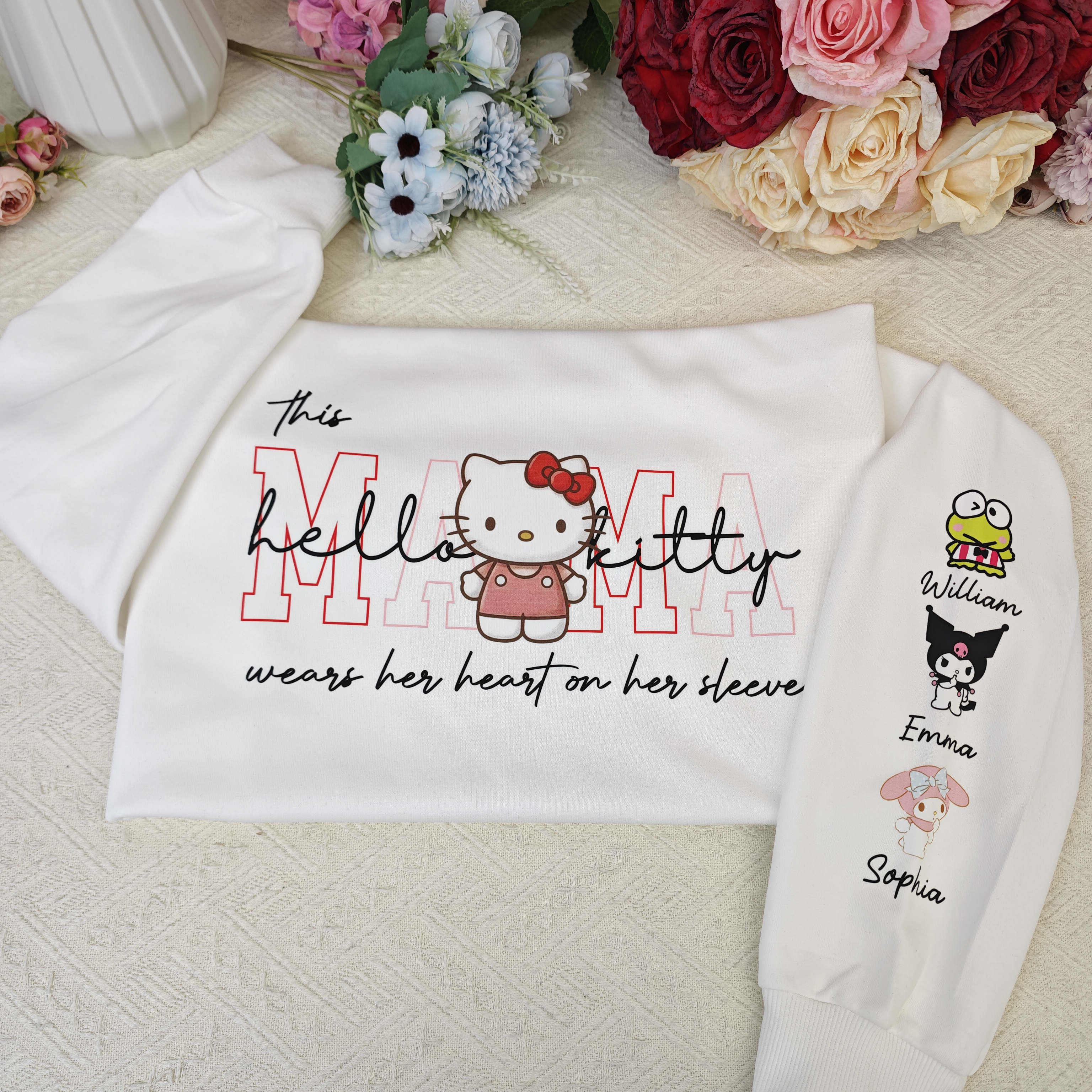 Custom MAMA Hello Kitty Crewneck/Hoodie, With Kids Names