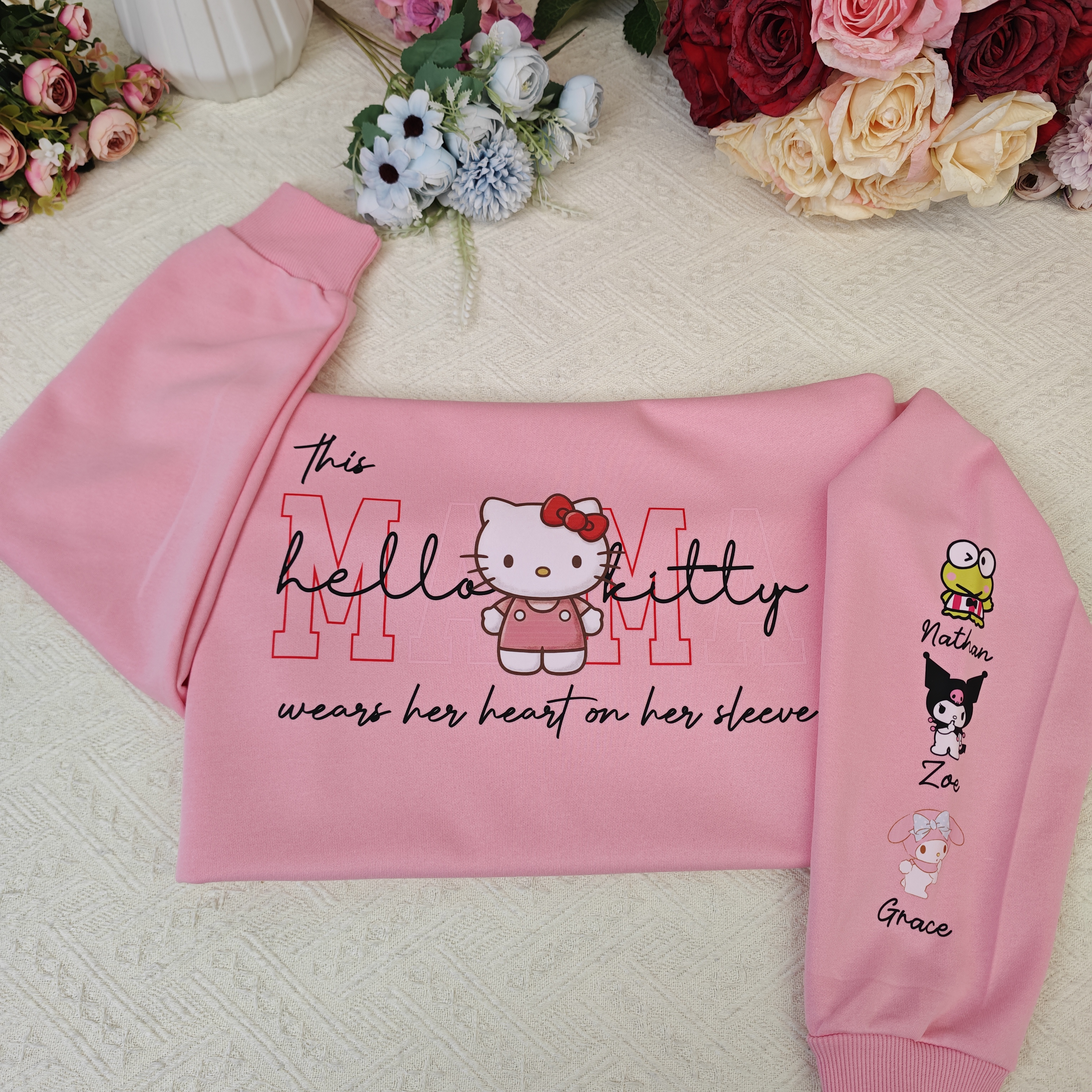 Custom MAMA Hello Kitty Crewneck/Hoodie, With Kids Names