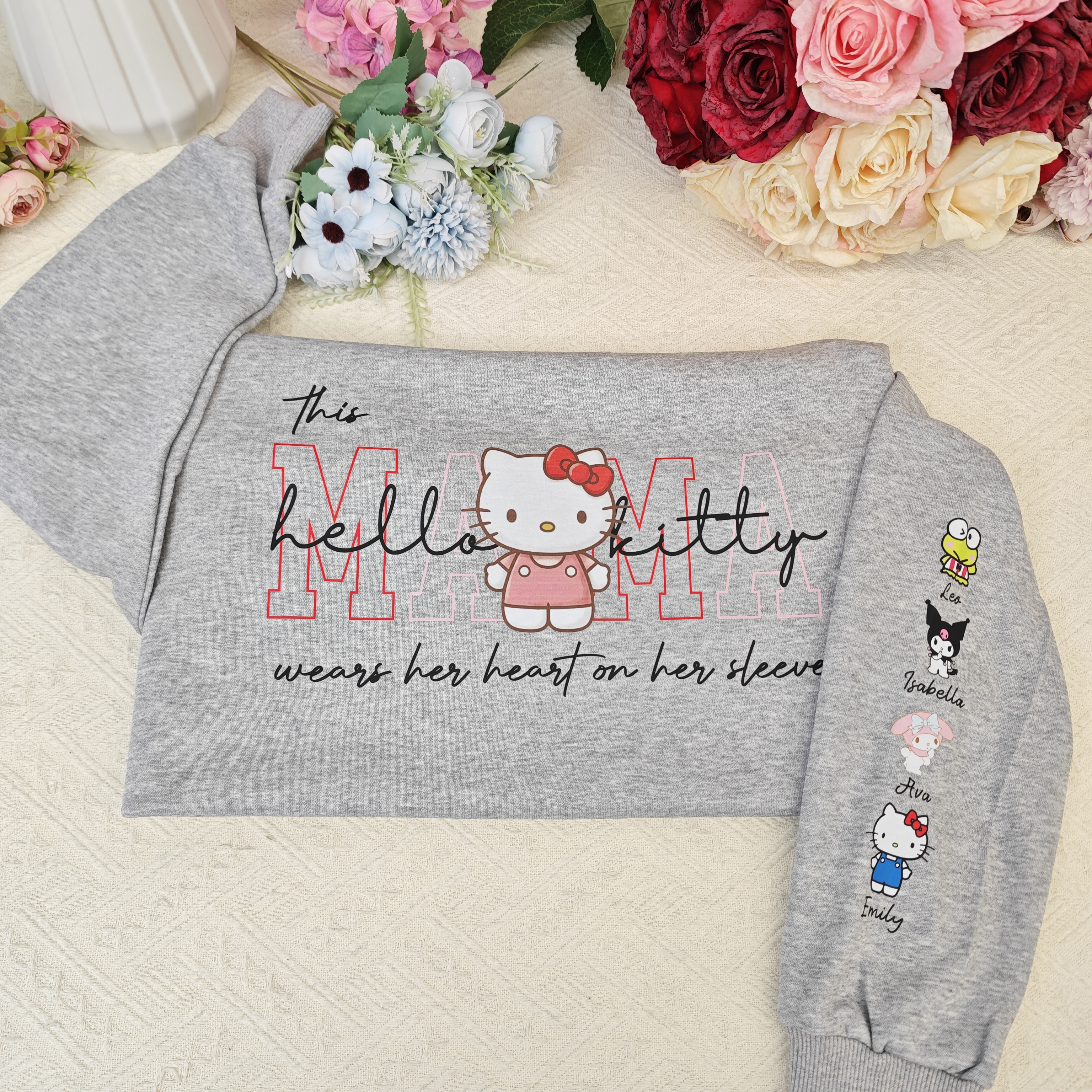 Custom MAMA Hello Kitty Crewneck/Hoodie, With Kids Names