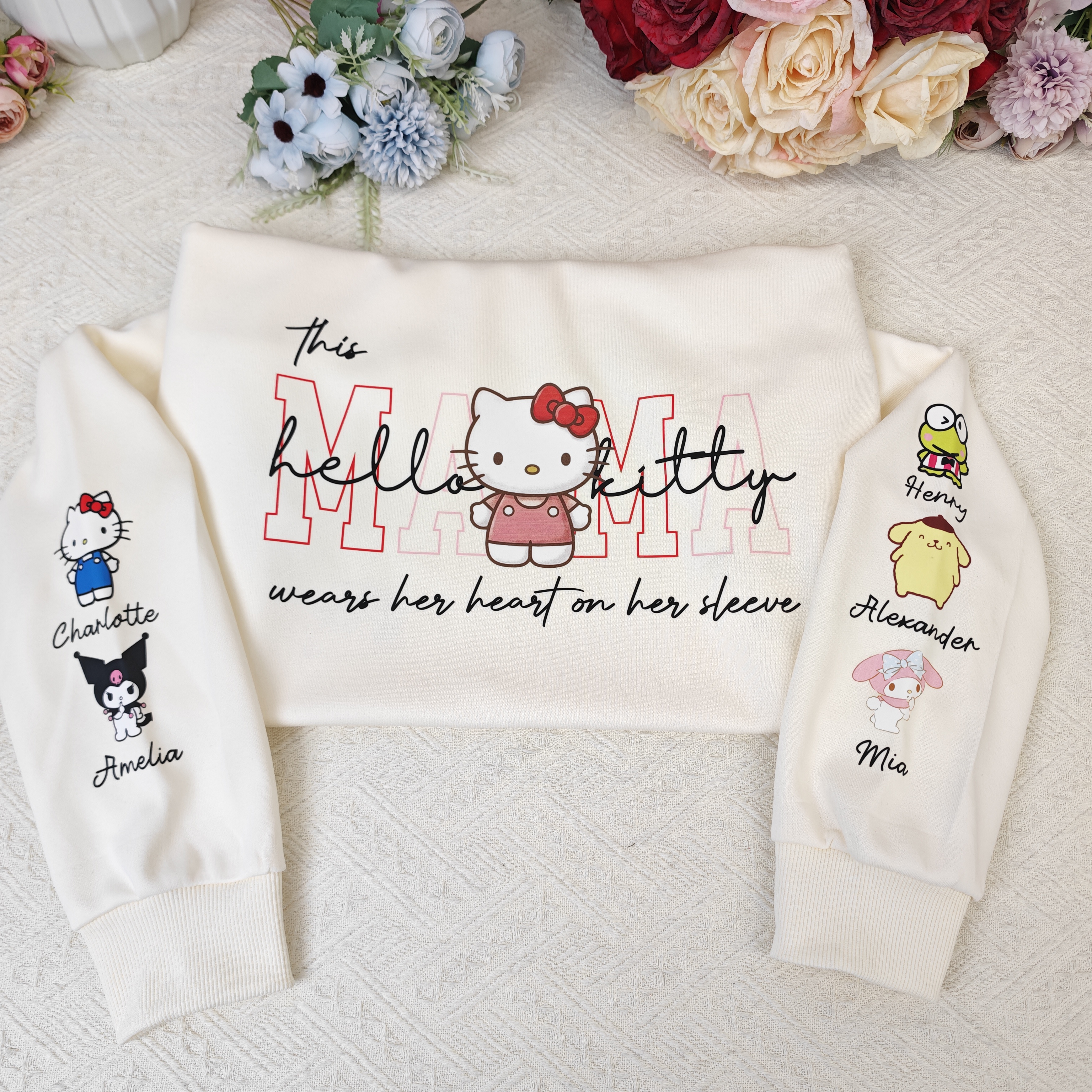 Custom MAMA Hello Kitty Crewneck/Hoodie, With Kids Names