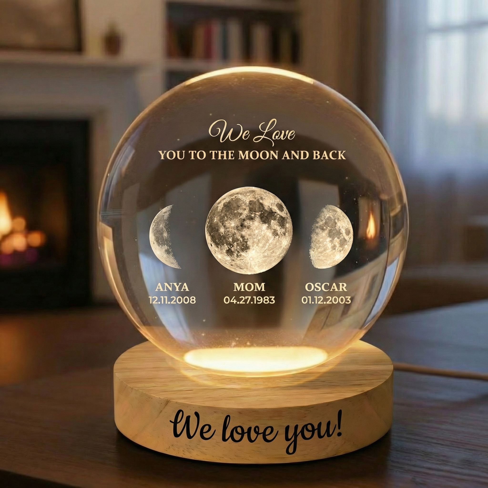 Personalized Moon Phase By Date Crystal Ball LED Night Light With Kids Name Mother's Day Gift For Mom