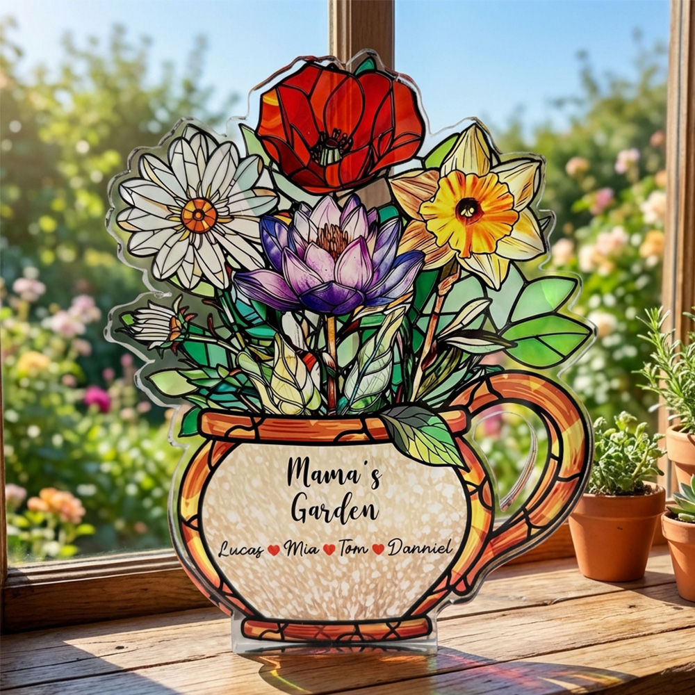50%OFF💐Mom's Garden Birth Month Flower With Names Acrylic Block Plaque