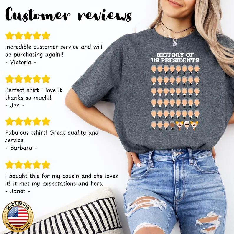 Funny US Presidents History 1 to 47 Trump Clown Caricature T-Shirt