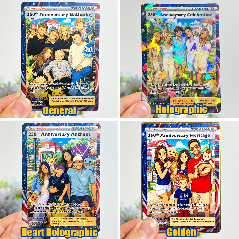 Custom 250th Anniversary Supporter Trainer Family Photo Anime Card Pokecard  