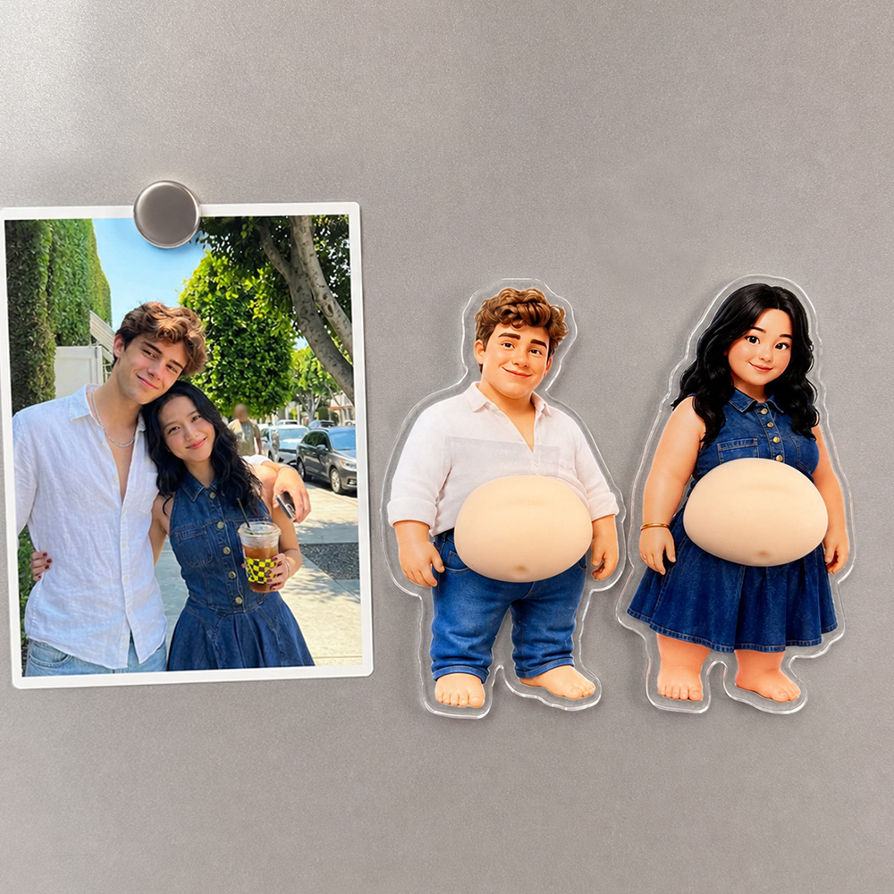 Custom Photo Cartoon Funny Belly Character Couple Family Members -Custom Squishy Acrylic Fridge Magnet