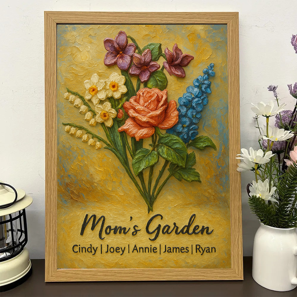 Custom Mom's Garden Birth Flower Frame With Kid's Name