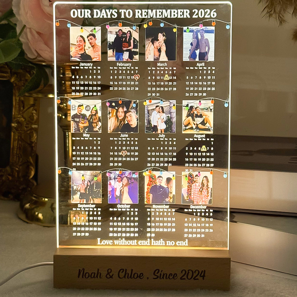 Custom 2026 Calendar LED Light Box with Photo for Couples, Our Days To Remember 2026