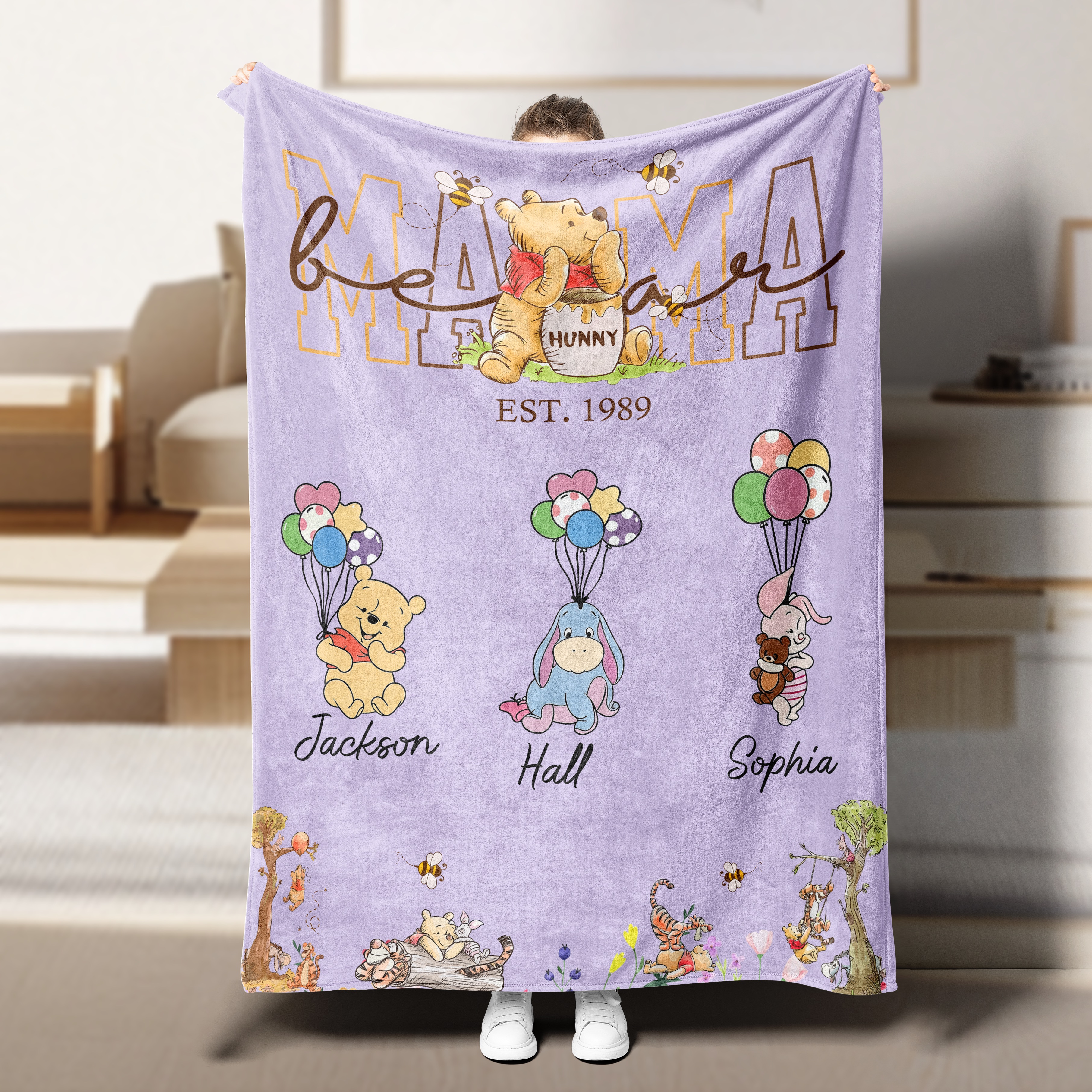 Custom MAMA Bear Blanket With Kids Names